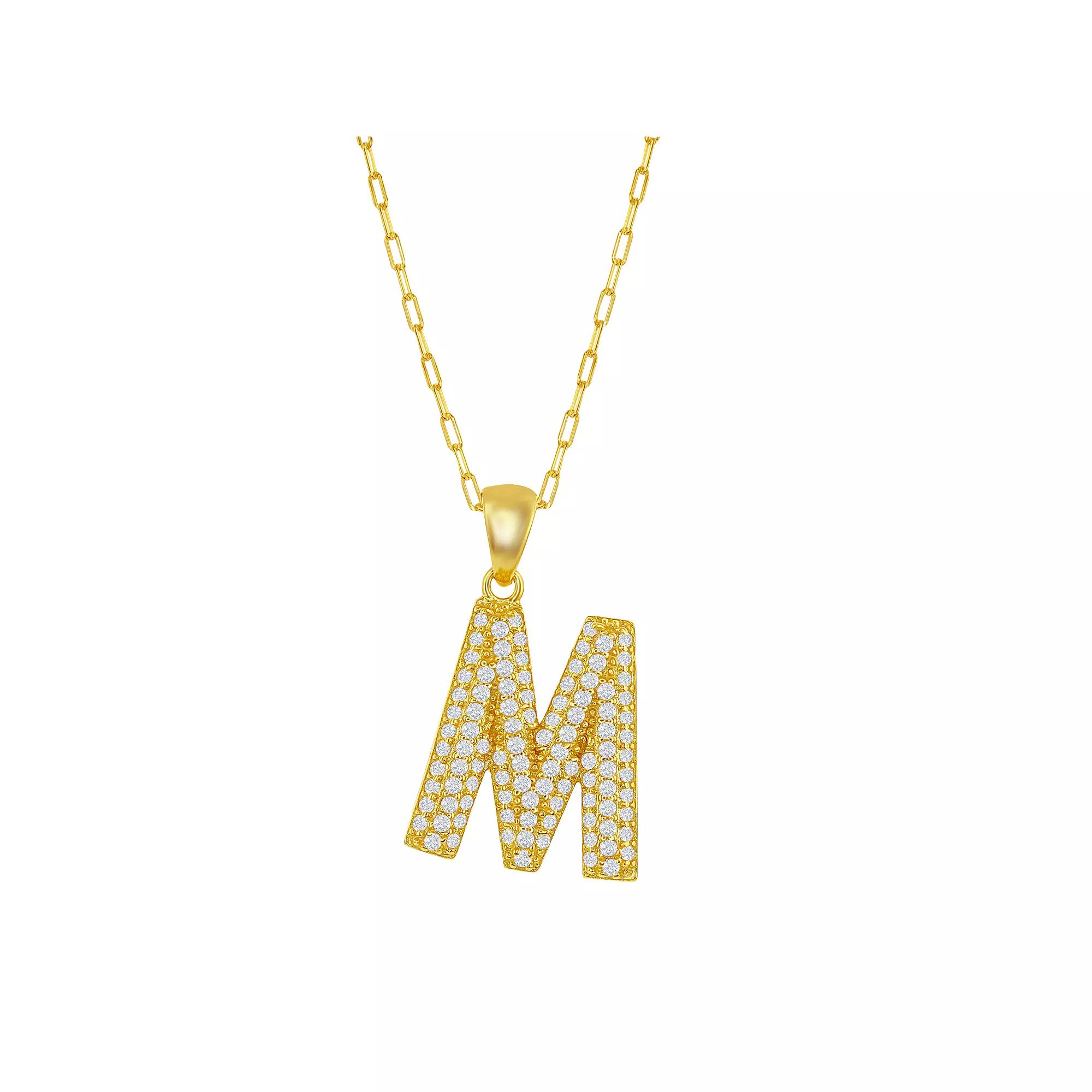 Sterling Silver Cubic Zirconia Block Initial Necklace, Women's, Size: 16-18" ADJ, H Product Image