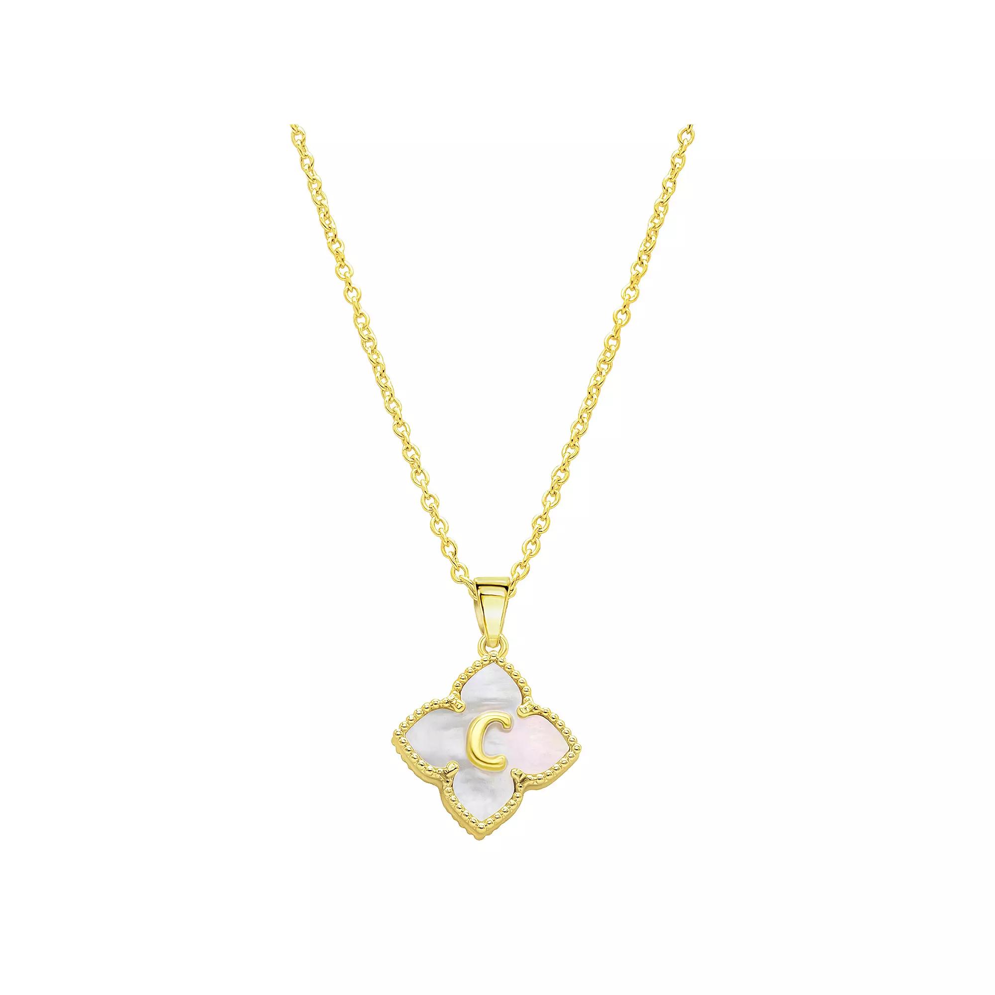 Adornia Gold Tone Adjustable White Mother of Pearl Initial Floral Necklace, Women's, Size: 16-18" ADJ Product Image
