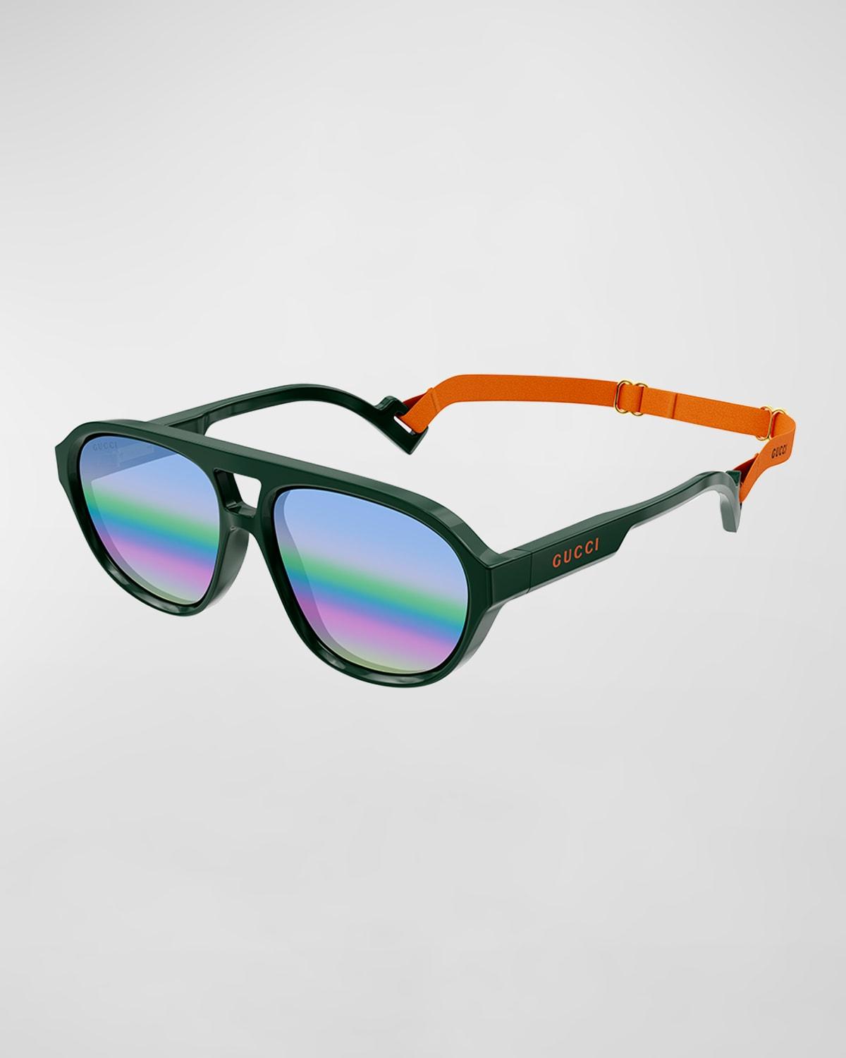 Mens Multi-Gradient Lens Sunglasses w/ Neck Strap Product Image