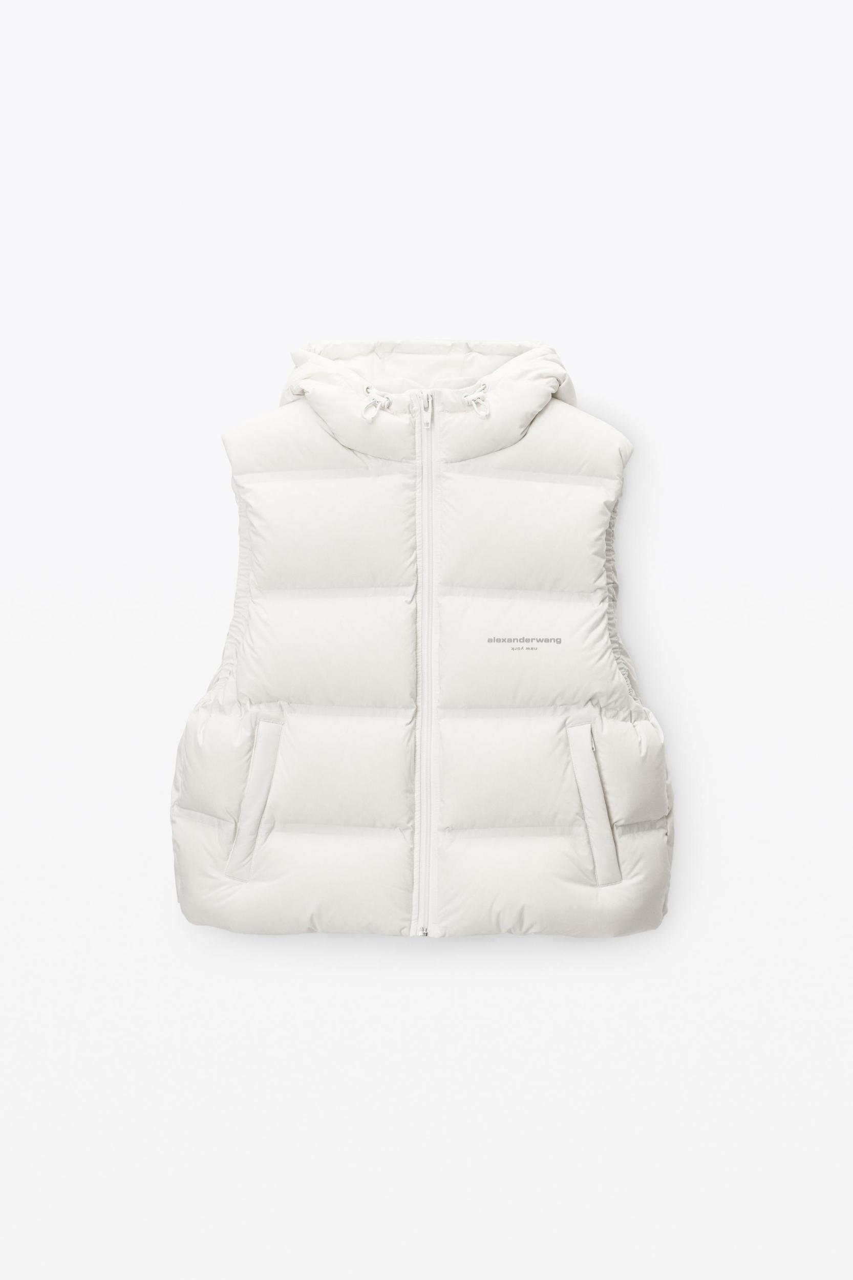 Cropped Hooded Puffer Vest With Reflective Logo Product Image