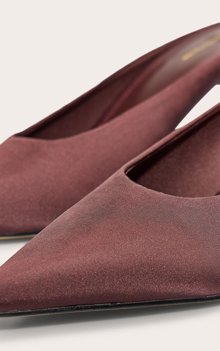 Chocolate Satin Point Toe Mid Stiletto Heeled Court Mules Product Image