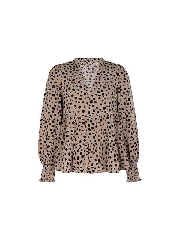 Long Sleeves Loose Elasticity Polka-Dot Split-Joint V-Neck Blouses&Shirts Tops Product Image