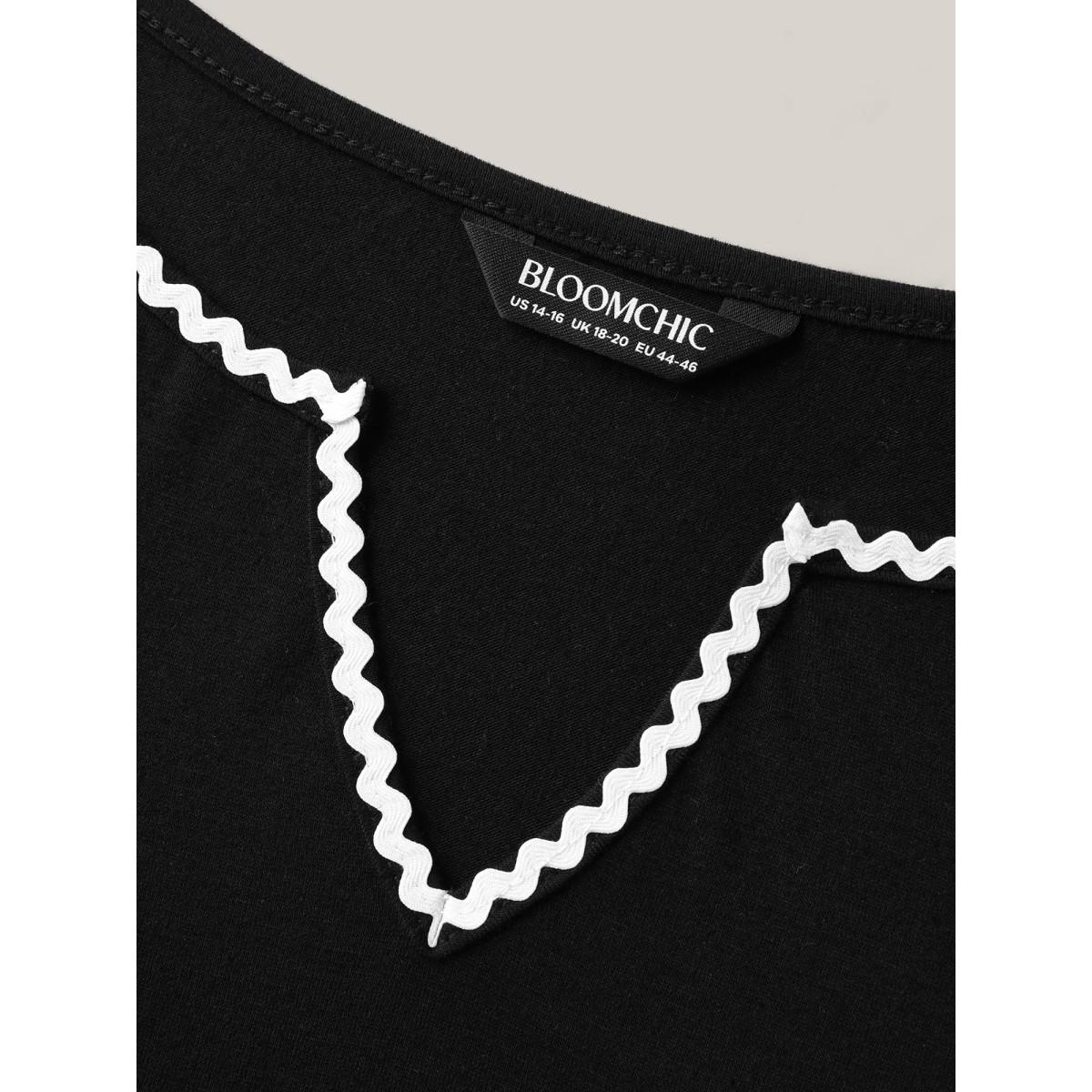 Plus Size Stretchy Webbed Split Neck Tank Top Women Black Woven ribbon&lace trim Notched collar Everyday-Casual Tank Tops Camis BloomChic 14-16/1X Product Image