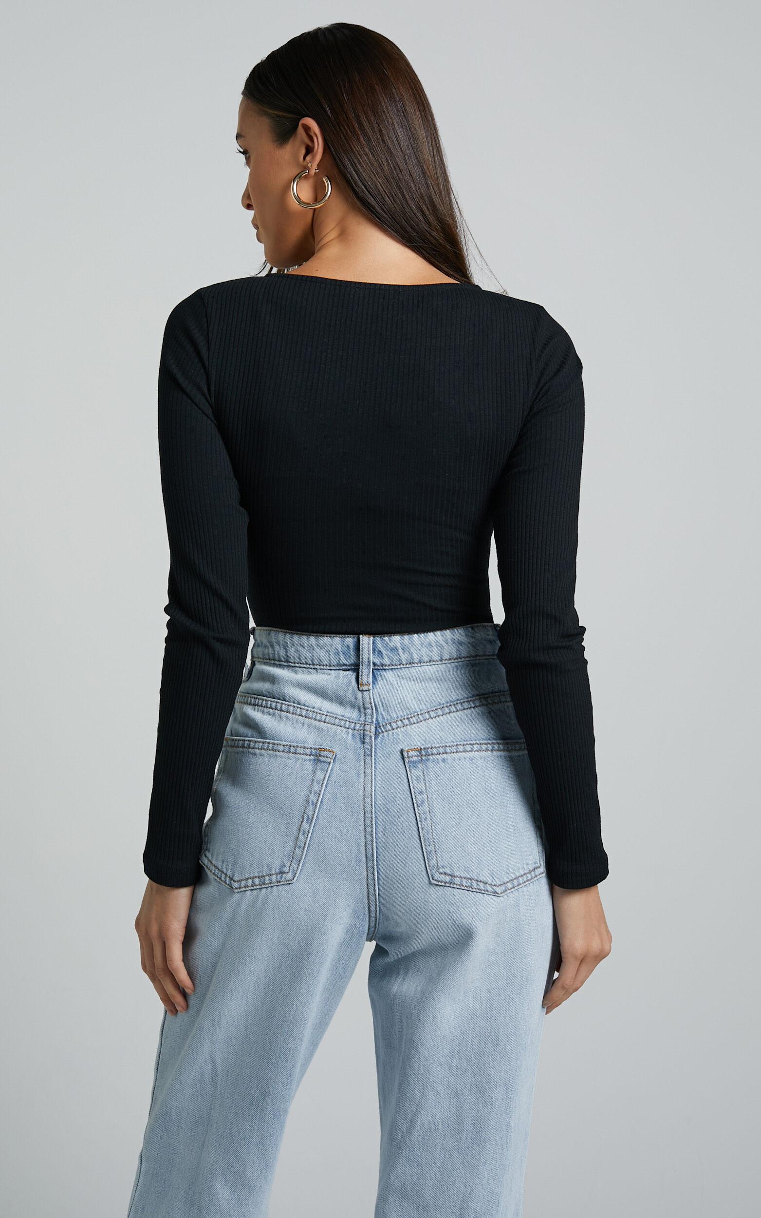 Tatem Bodysuit - Long Sleeve Button Front Bodysuit in Black Product Image