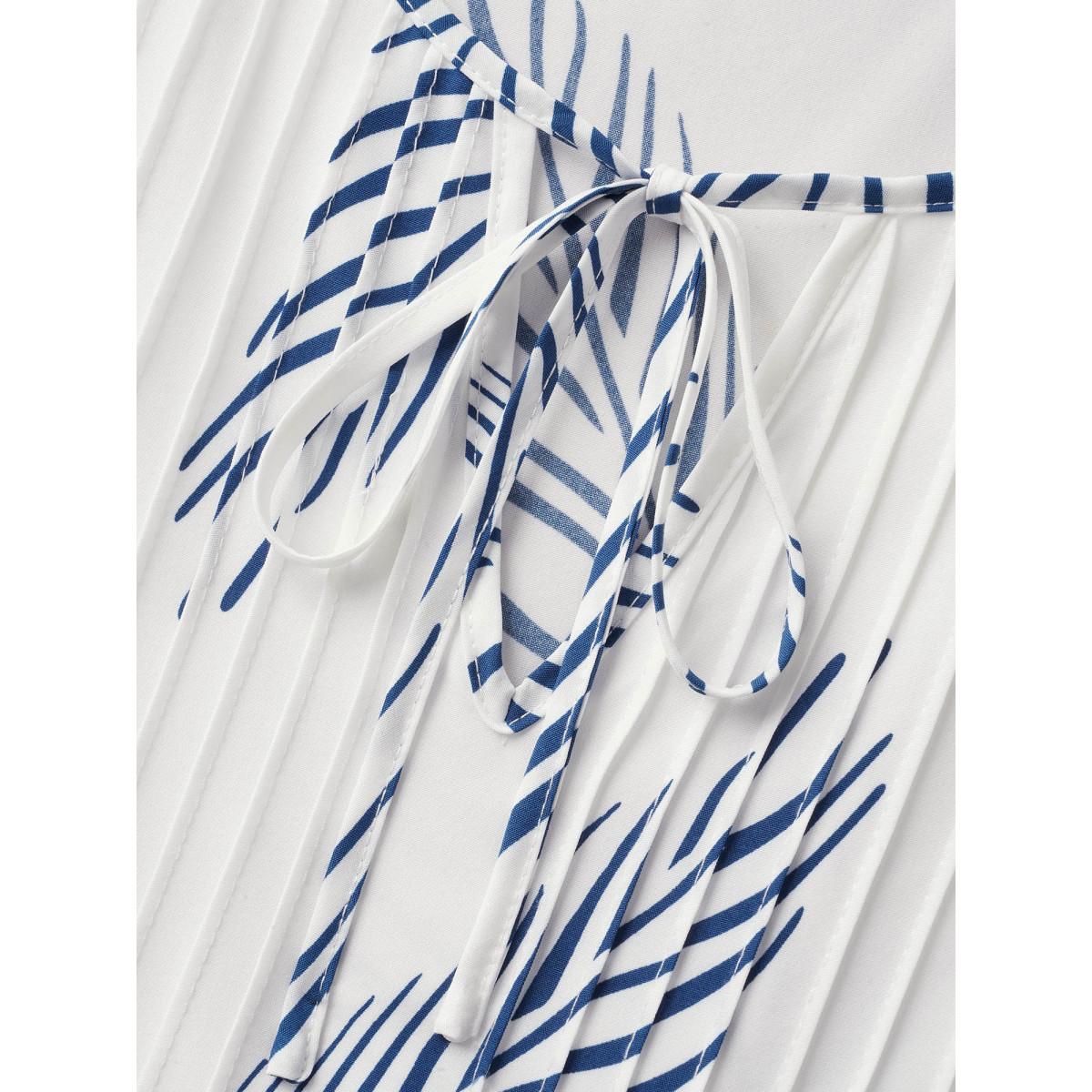 Plus Size Tropical Print Tucked Seam Tie Knot Dress Originalwhite Women Resort Tucked seam V-neck Elbow-length sleeve Curvy BloomChic 10/M Product Image