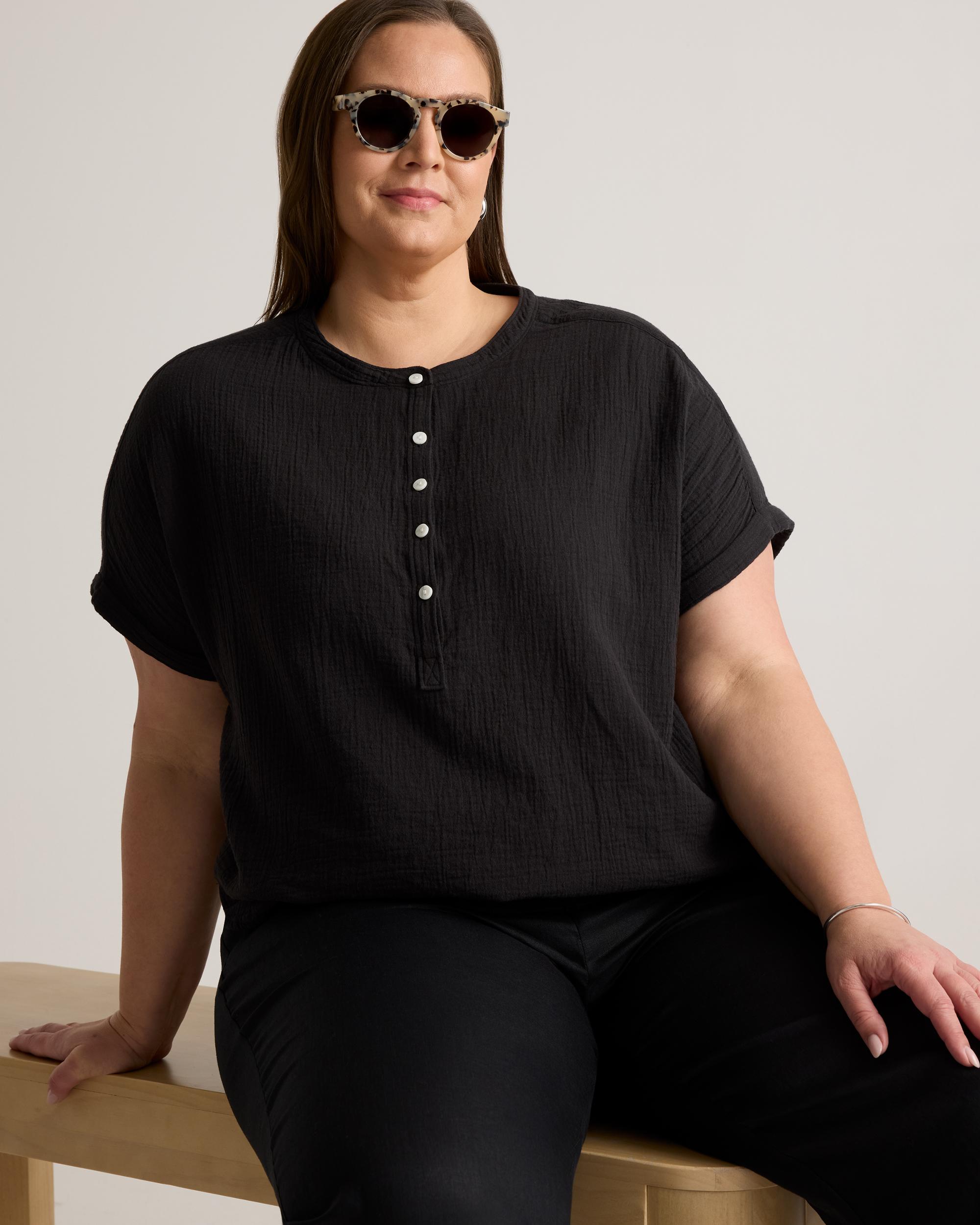 Quince | Women's Gauze Roll Sleeve Shirt Organic Cotton Product Image