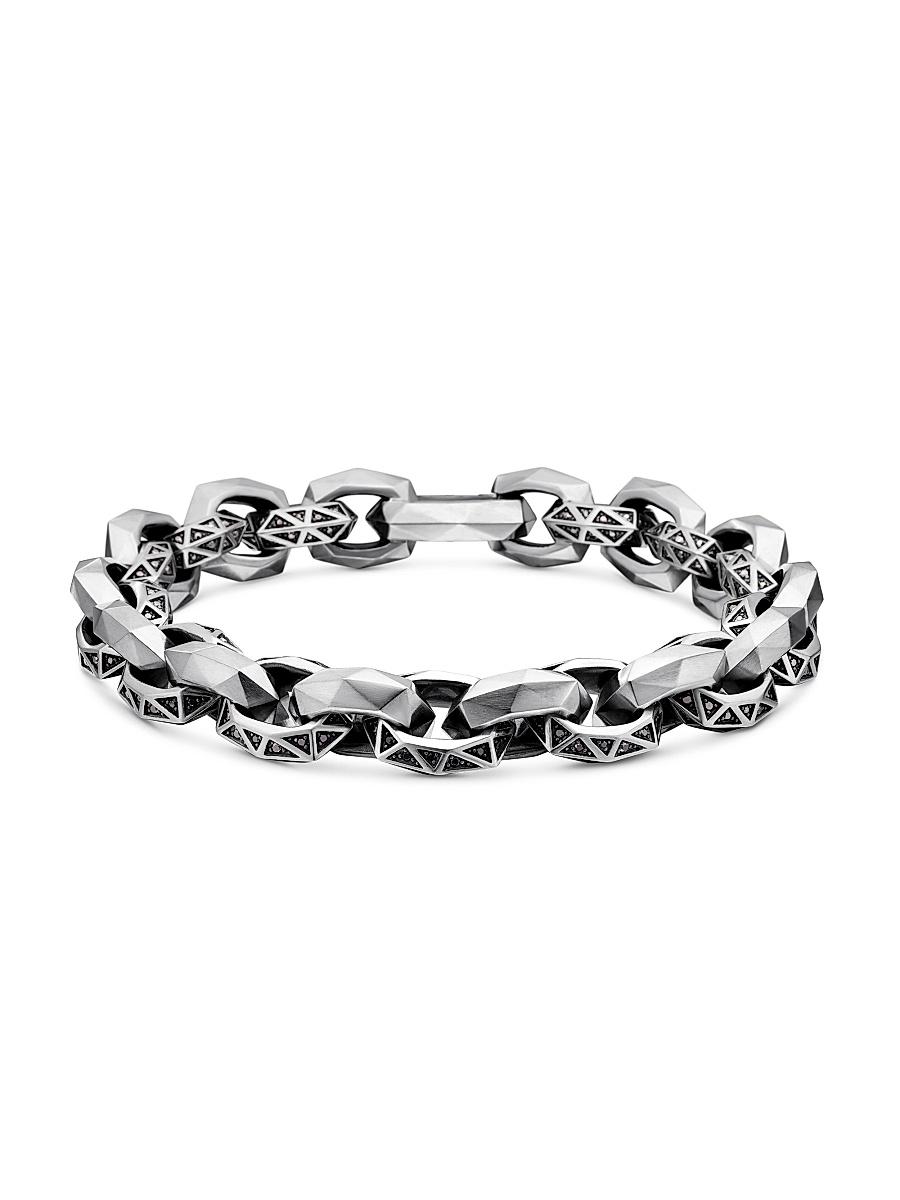 Mens Torqued Faceted Link Bracelet in Sterling Silver Product Image