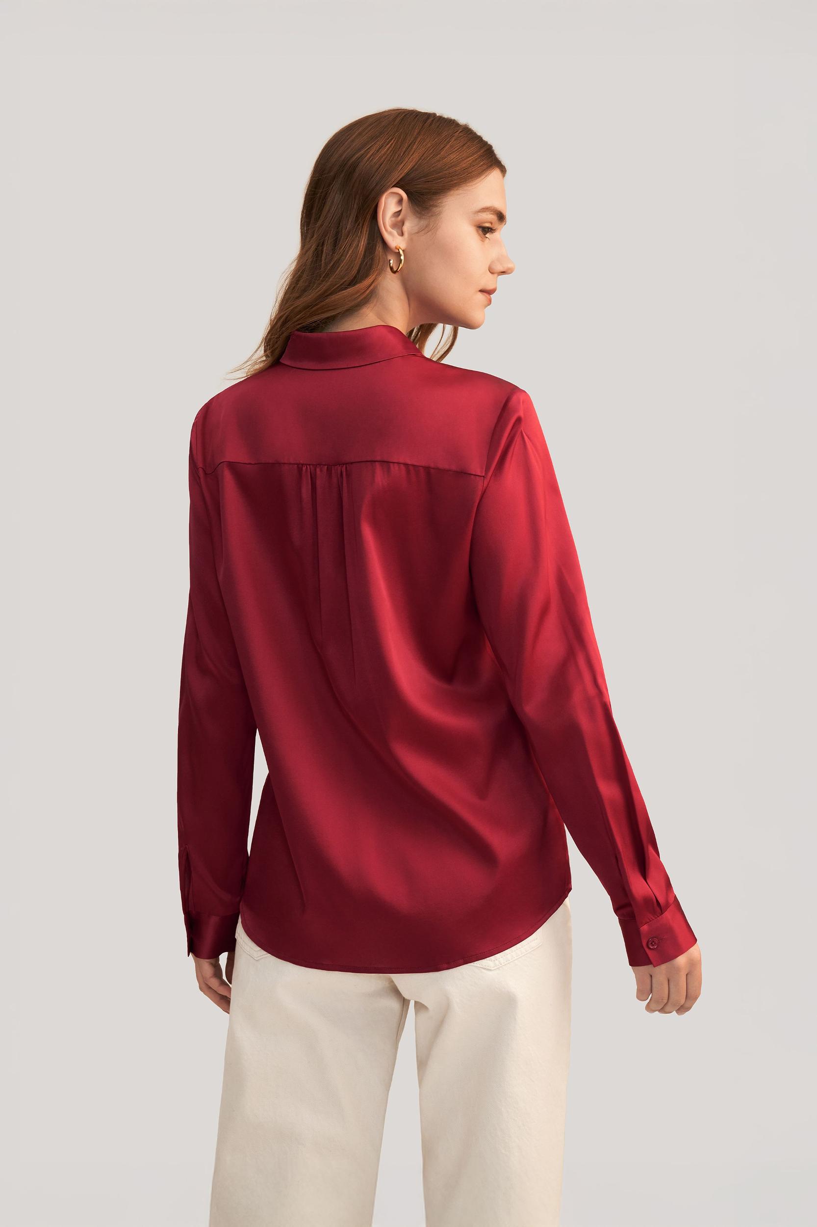 Long Sleeves Collared Silk Blouse Product Image