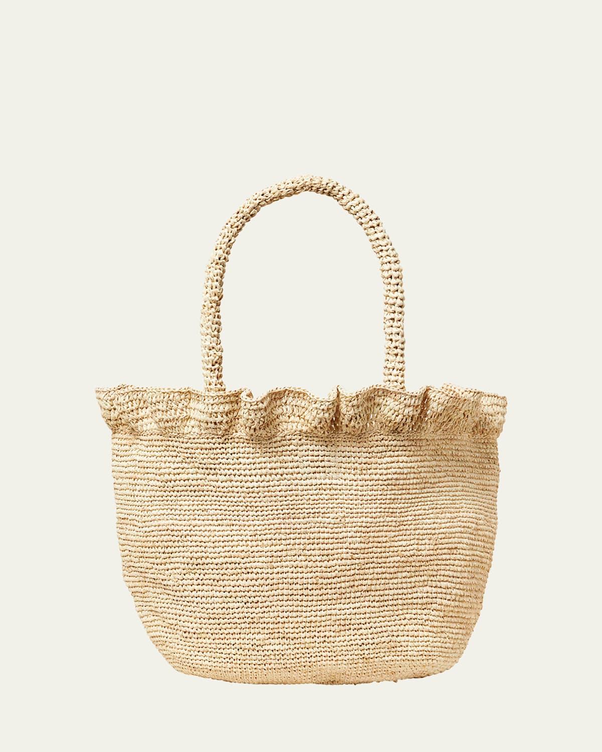 Womens Raffia Ruffled Woven Top Handle Bag Product Image