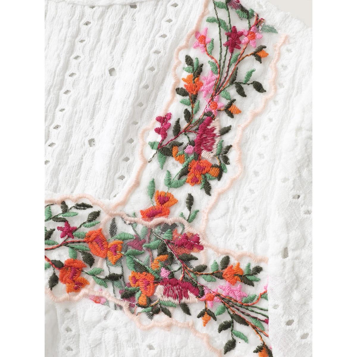 Plus Size Eyelet Trim Floral Embroidered Solid T-Shirt Opticwhite Women Romantic Woven ribbon&lace trim Square Neck Elegant T-shirts BloomChic 22-24/3X Product Image