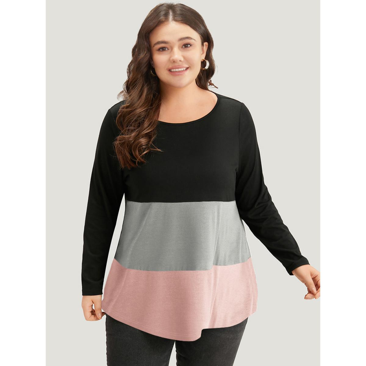 Plus Size Colorblock Leopard Contrast Round Neck T-shirt Pink Women Leisure Contrast Leopard Round Neck Casual T-shirts BloomChic 10/M Product Image