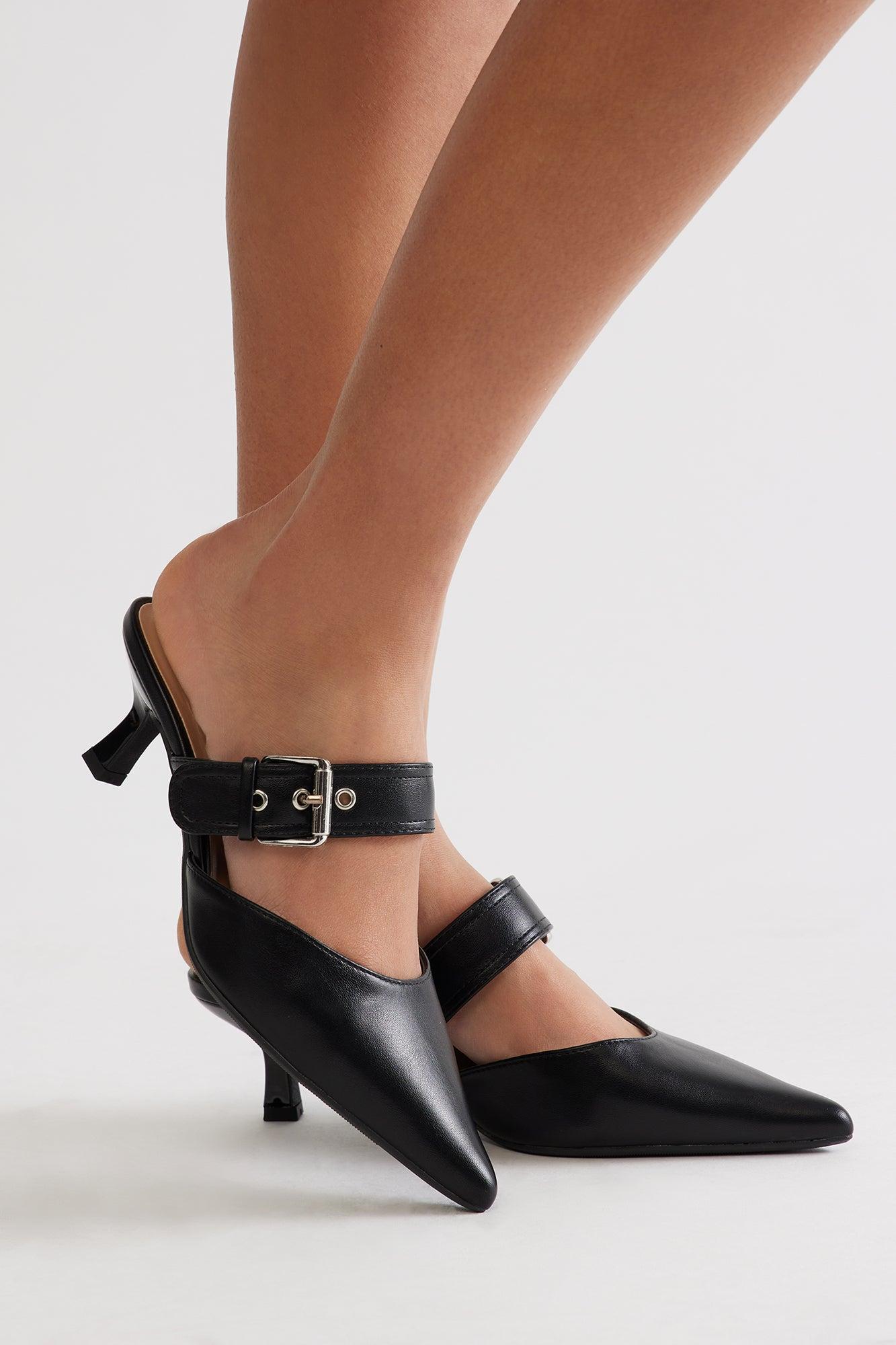 Delyn Buckle Kitten Heel Pumps - Black Product Image