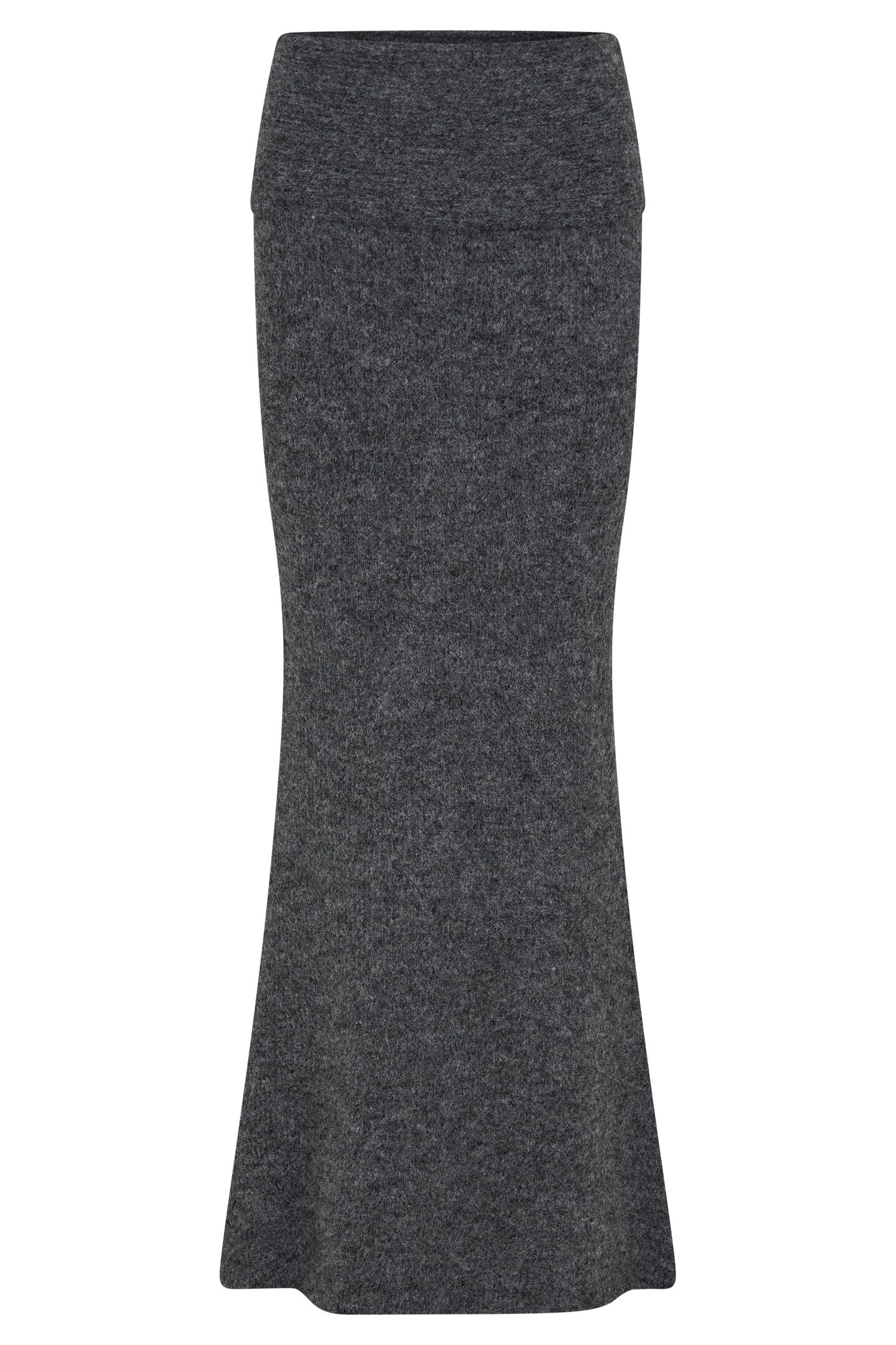 Charlotte Knit Maxi Skirt With Overlay - Charcoal Product Image