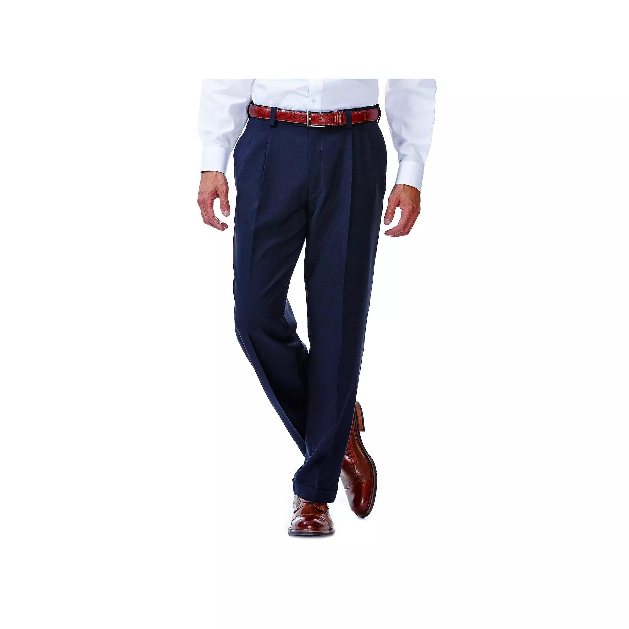 Men's Haggar® eCLo™ Stria Classic-Fit Hidden Expandable Waist Pleated Dress Pants,  Product Image