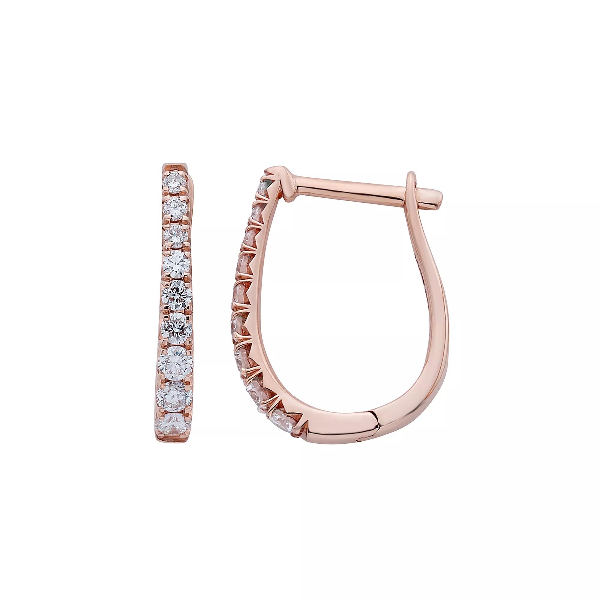 The Regal Collection 14k Gold 1/4 Carat T.W. IGL Certified Diamond Leverback Hoop Earrings, Women's, Pink Product Image