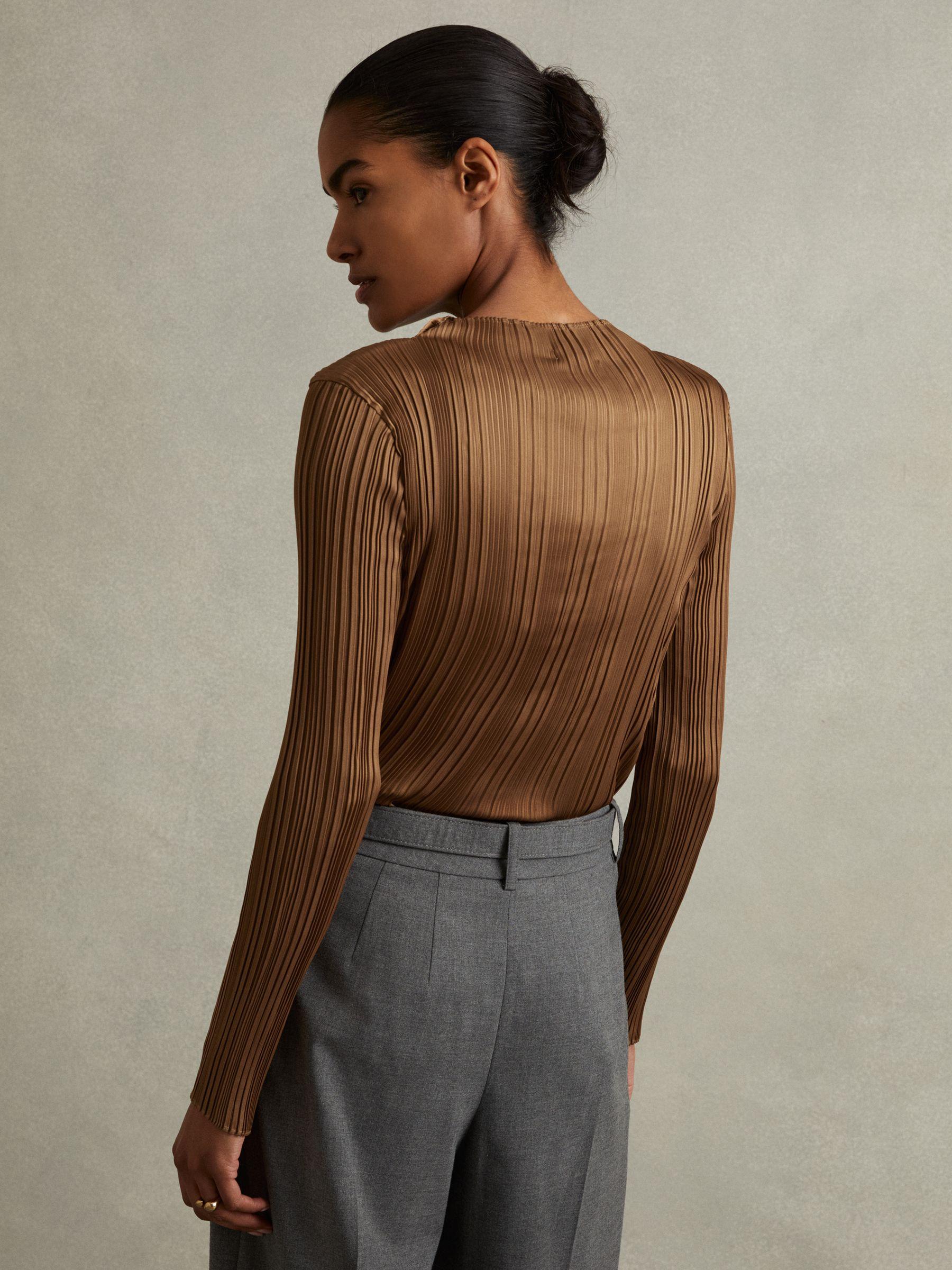High Neck Plisse Top in Gold Product Image