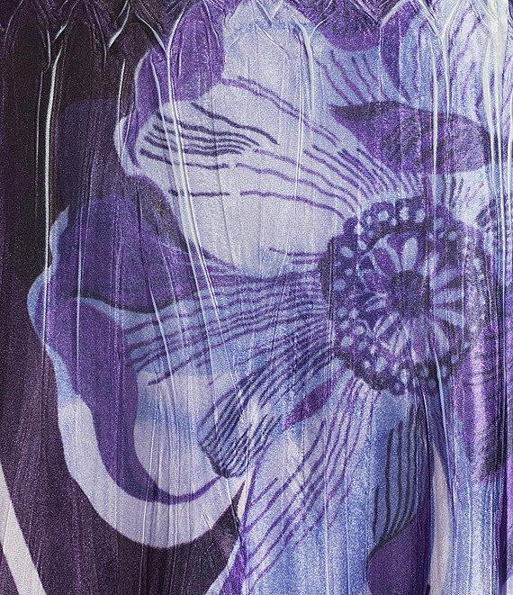 Komarov V-Neck 3/4 Bell Sleeve Floral Print Mixed Media Aline Midi Dress Product Image