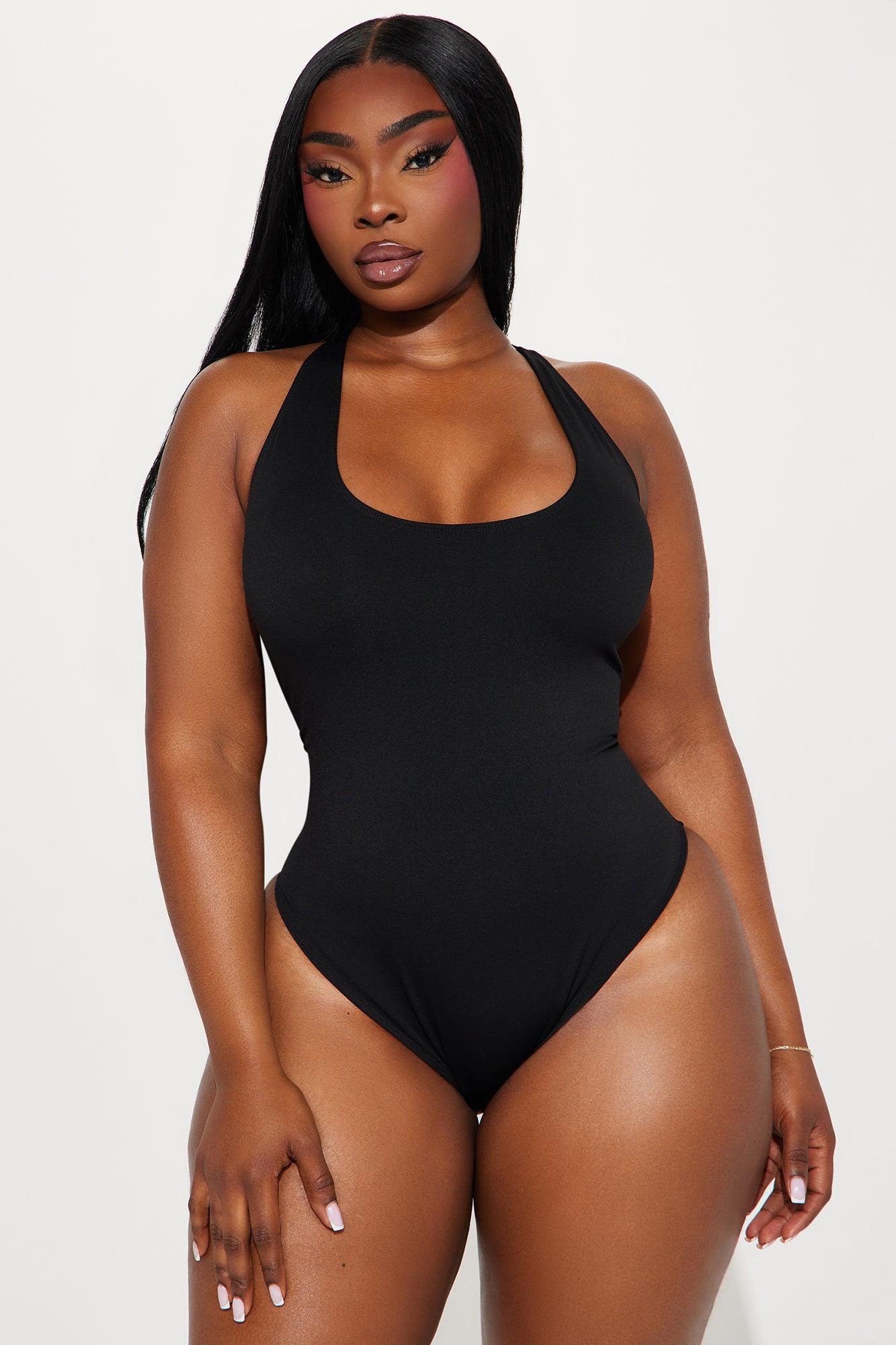 Delvina Snatched Sculpting 1 Piece Scoop Neck Swimsuit - Black Product Image