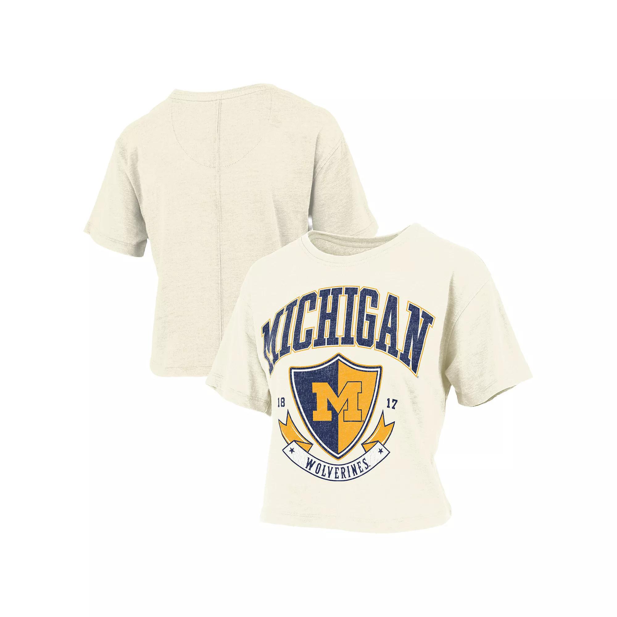 Womens Pressbox Cream Michigan Wolverines Buckler Vintage Cropped T-Shirt Product Image