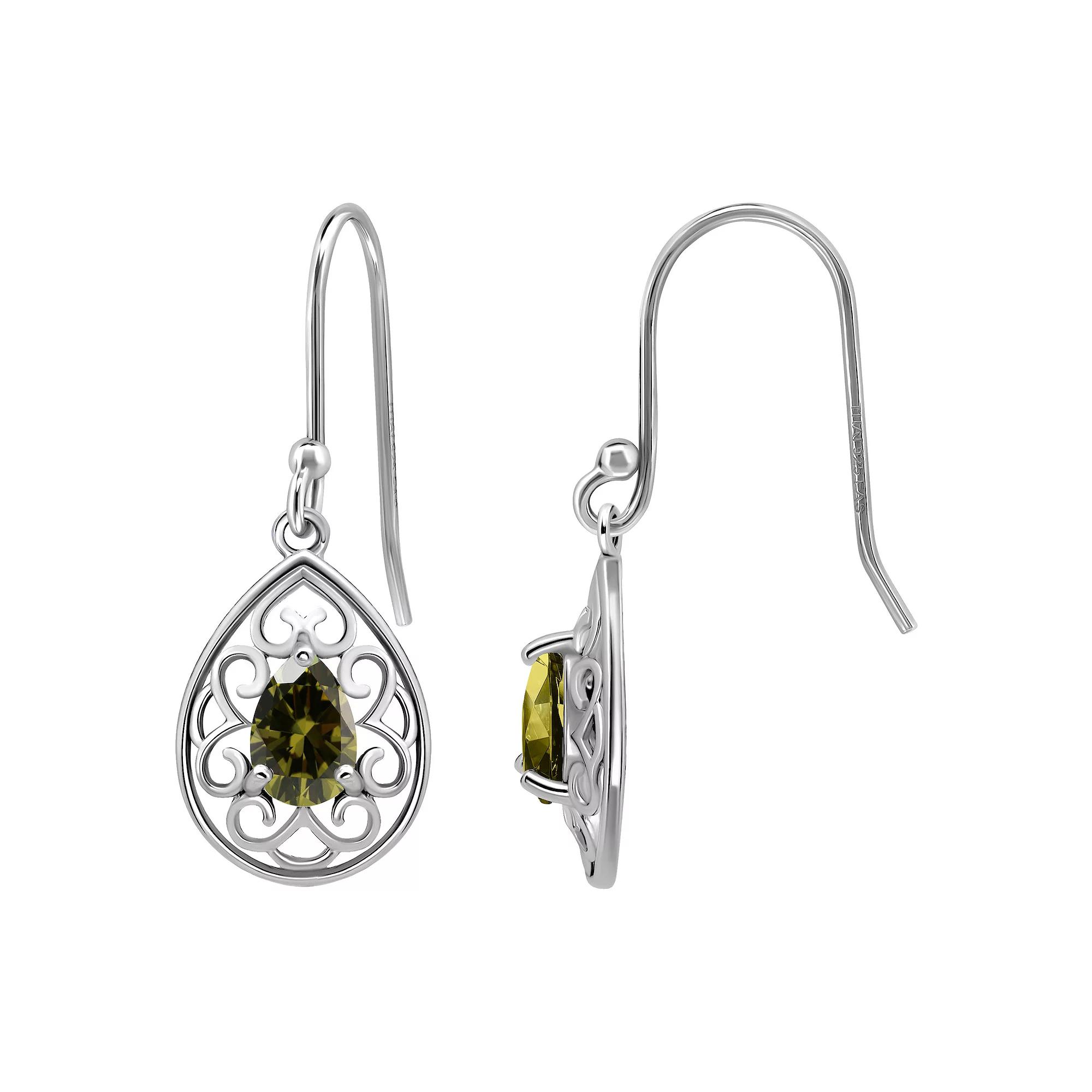 Aleure Precioso Sterling Silver Pear Shaped Gemstone Drop Earrings, Women's, Silver Tone Green Product Image