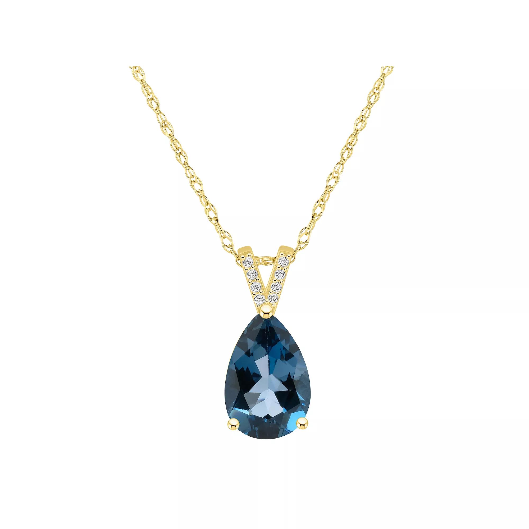 Alyson Layne 10k Gold Pear Shape Gemstone Diamond Accent Pendant Necklace, Women's, Size: 18", London Blue Topaz Product Image