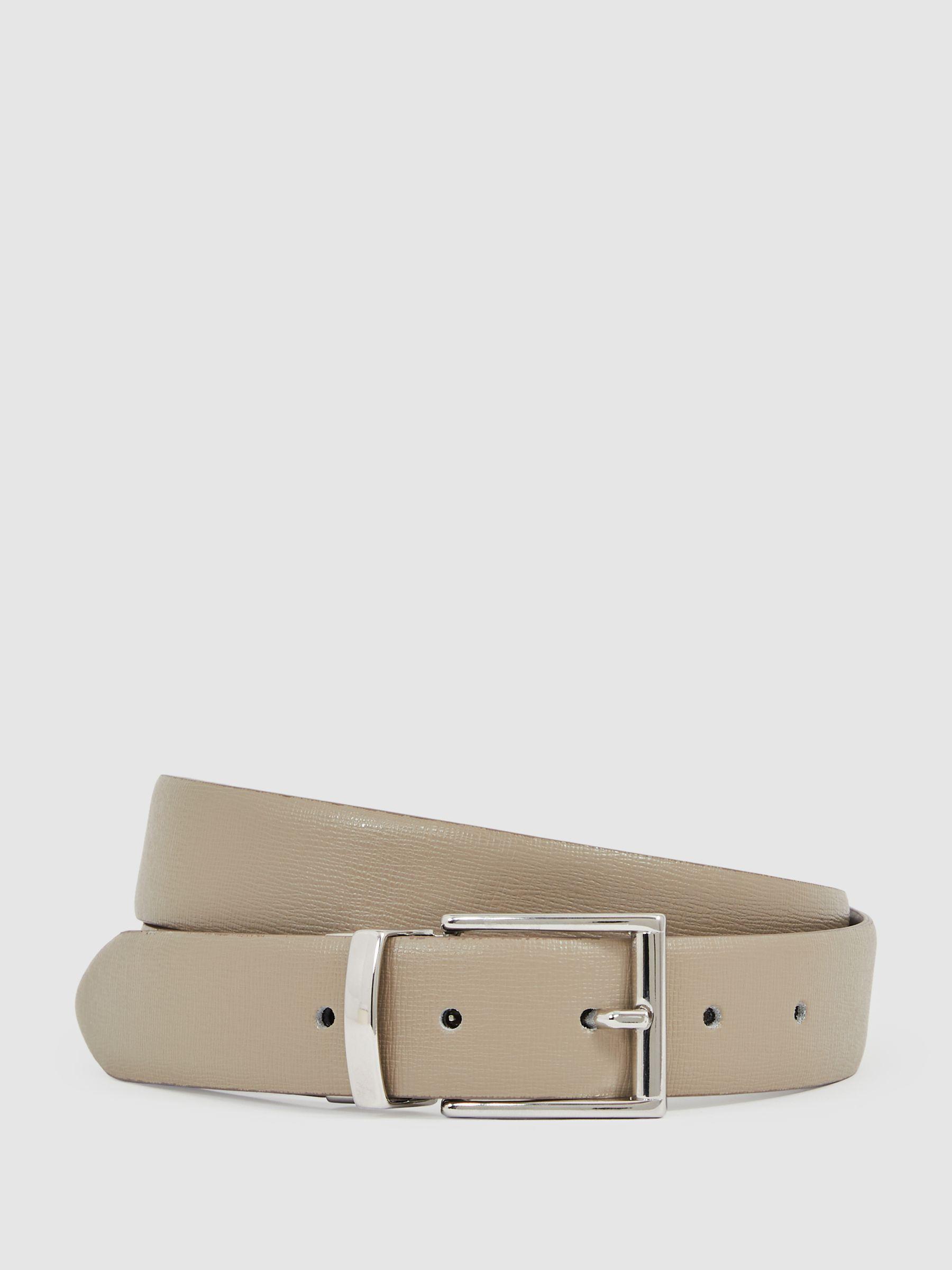 Leather Reversible Belt in Stone/Dark Brown Product Image
