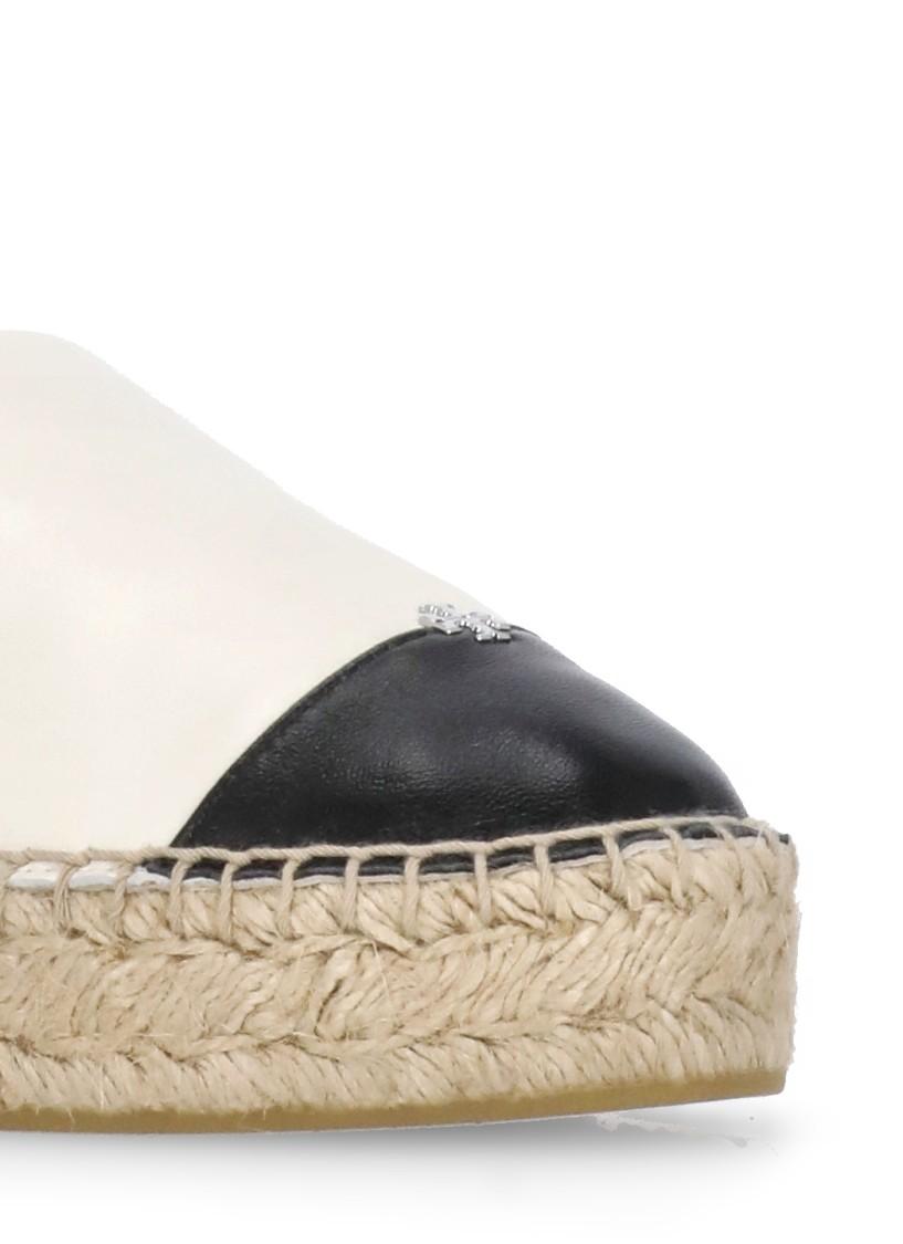 TORY BURCH White Espadrilles With Metallic Logo On The Front And Ankle Strap In Leather Woman Product Image