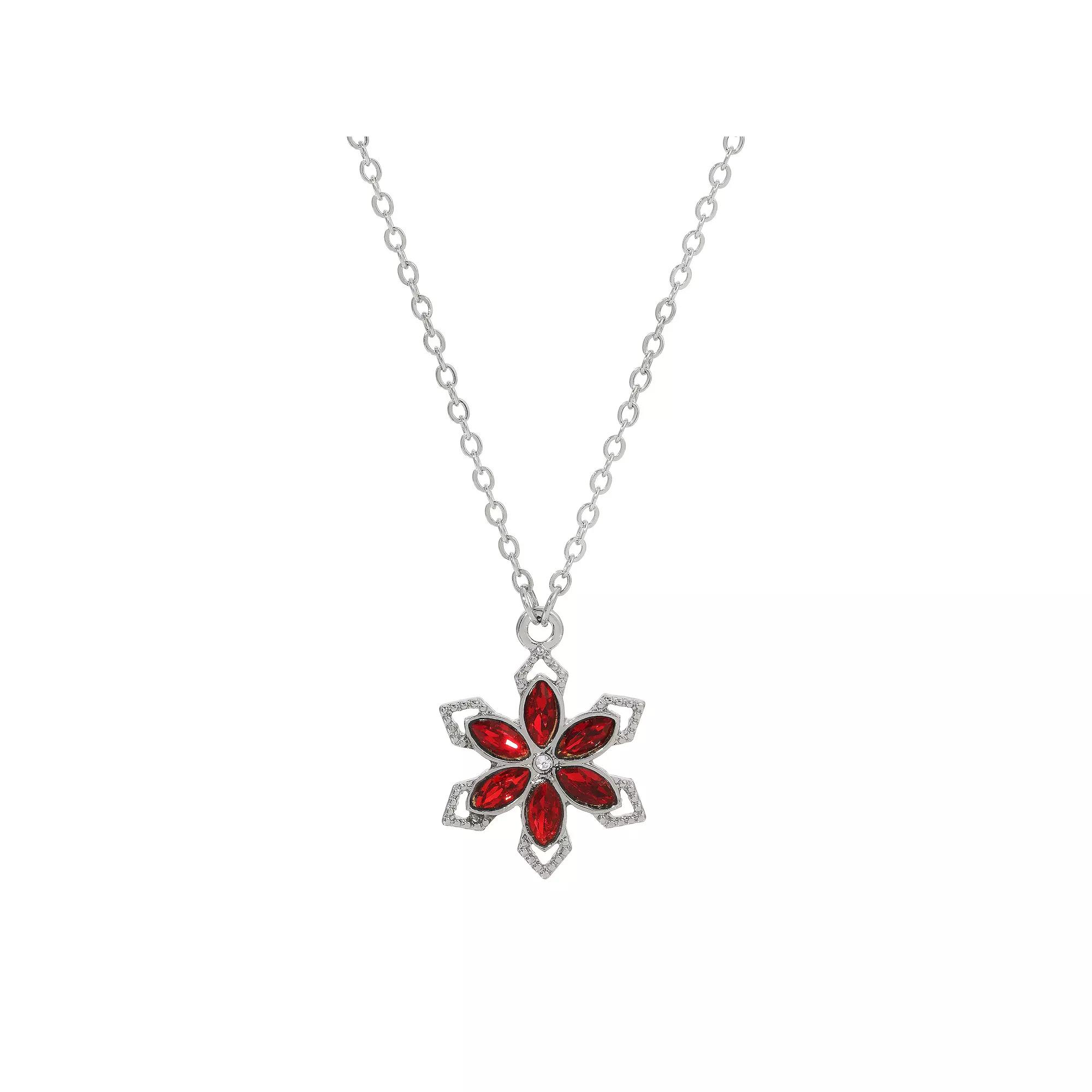 1928 Silver Tone Crystal Small Flower Necklace, Womens, Red Product Image
