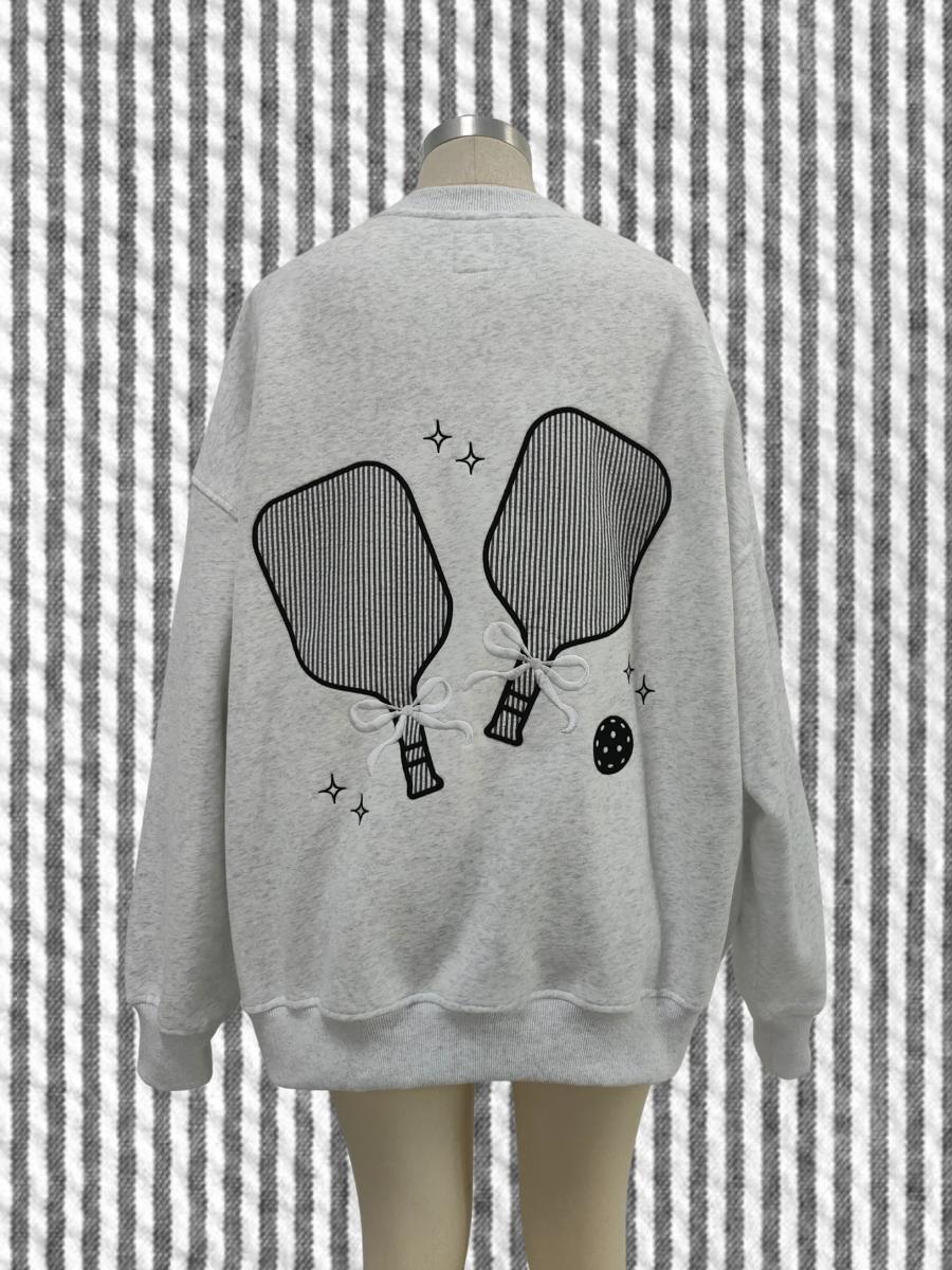 Pearl Grey Pickleball Detailed Embroider Sweatshirt Product Image