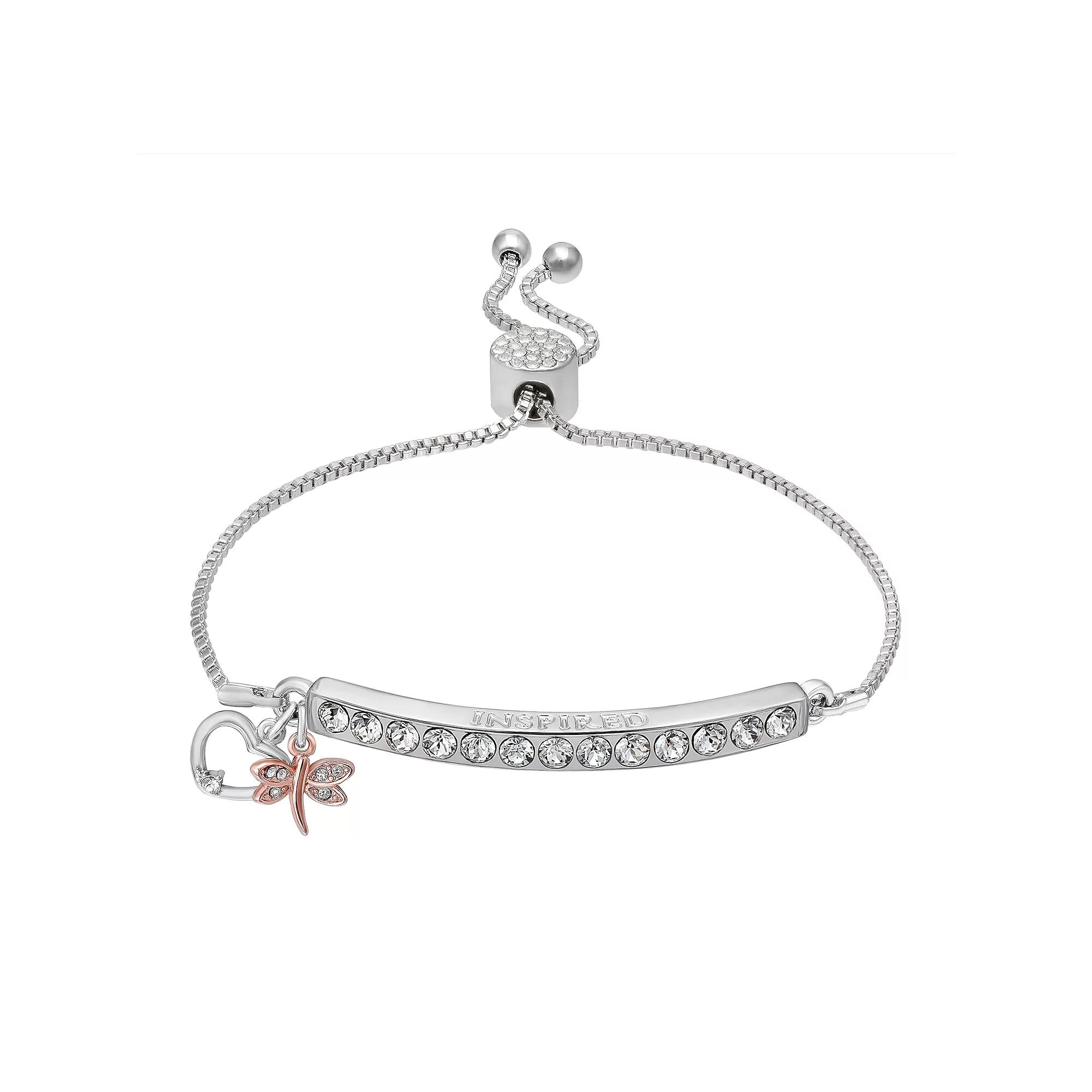 Brilliance Fine Silver Plated "INSPIRED" Crystal Bar Bracelet, Women's, Size: 7", Two Tone Pink Clear Product Image