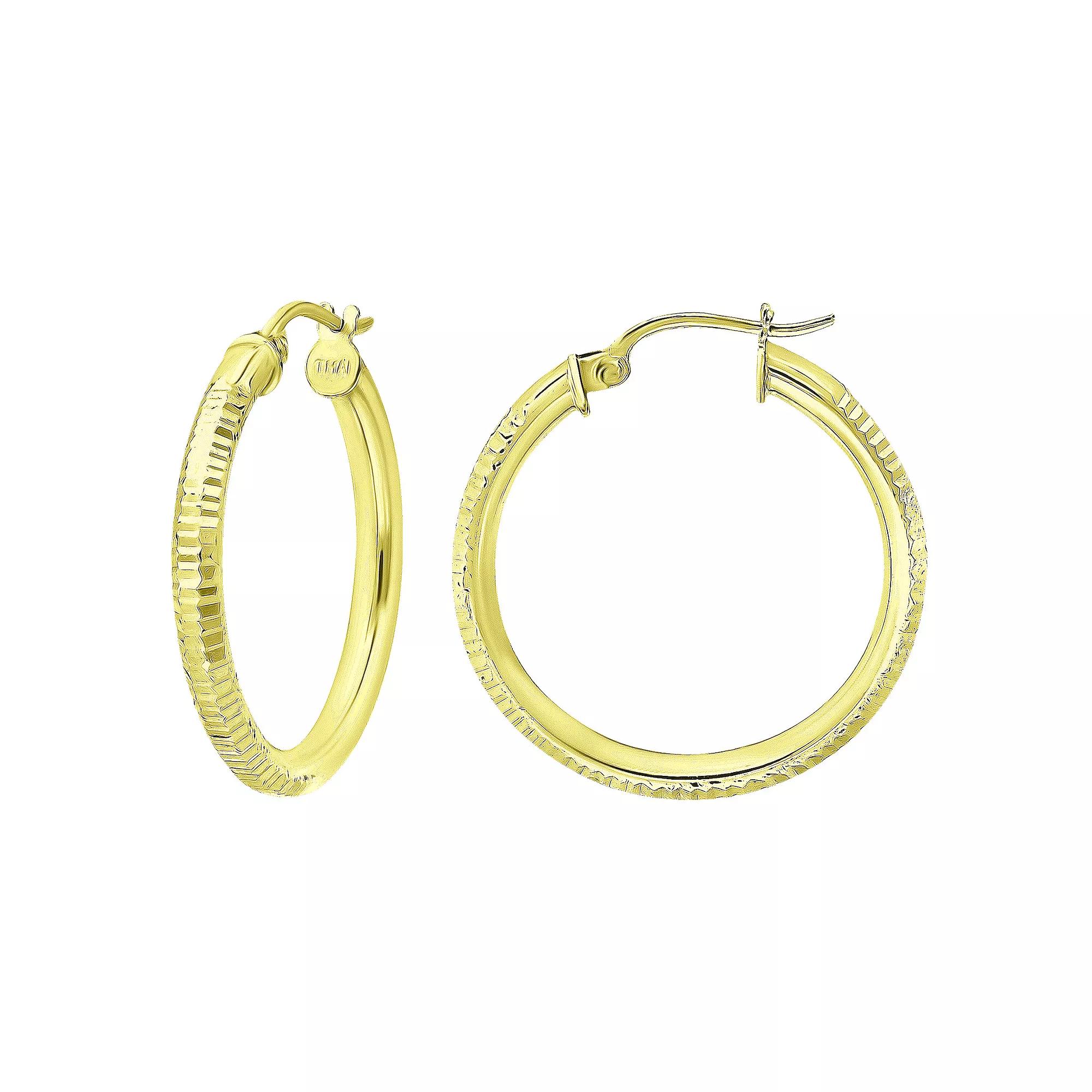 Aleure Precioso Sterling Silver Ribbed Textured Hoop Earrings, Womens Gold Tone Product Image