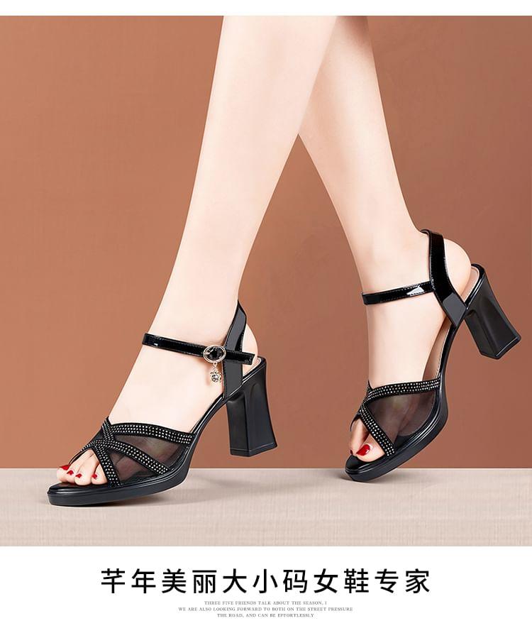 Rhinestone Panel Mesh High Heel Sandals Product Image