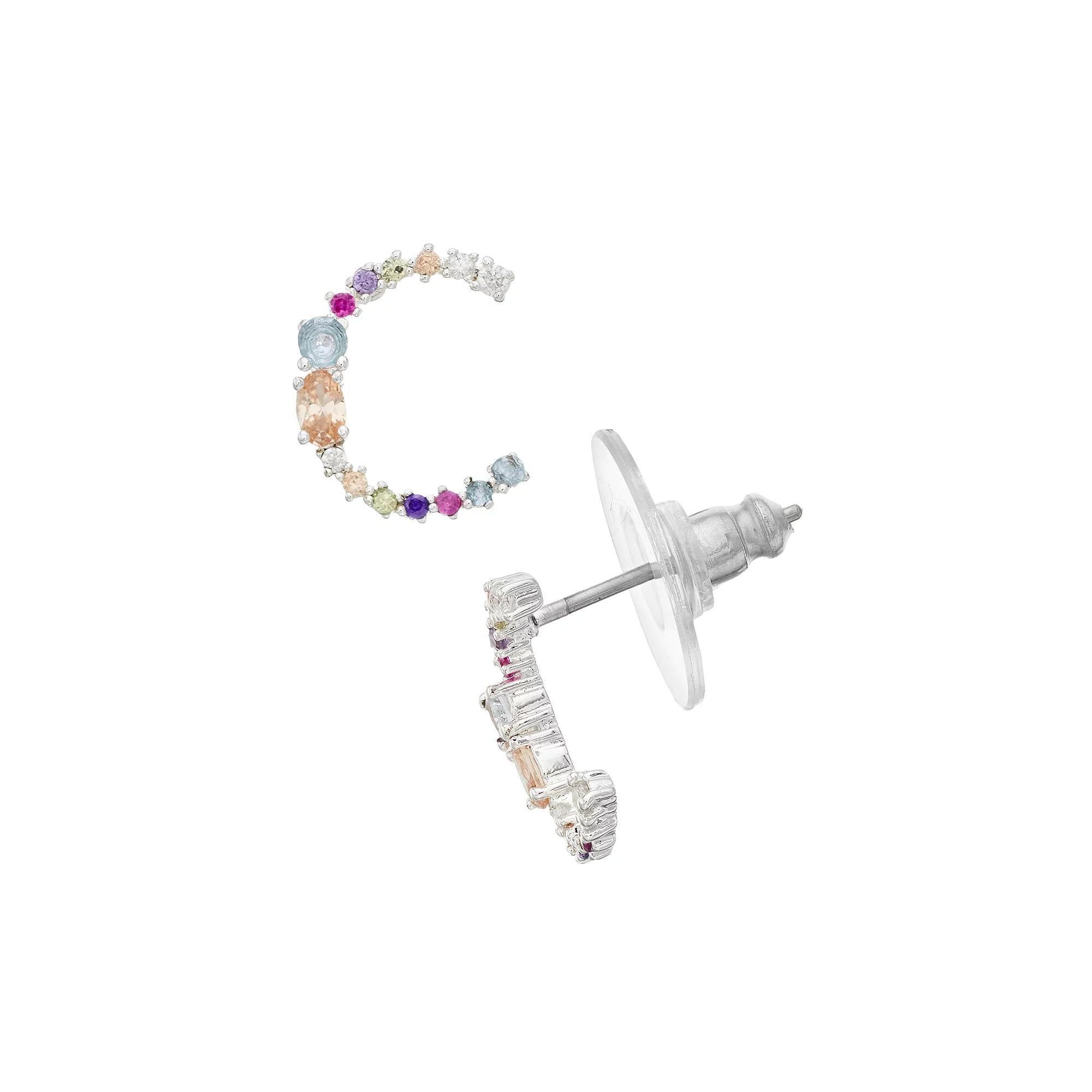 City Luxe Silver Tone Cubic Zirconia Initial Stud Earrings, Women's, Silver Tone A Product Image