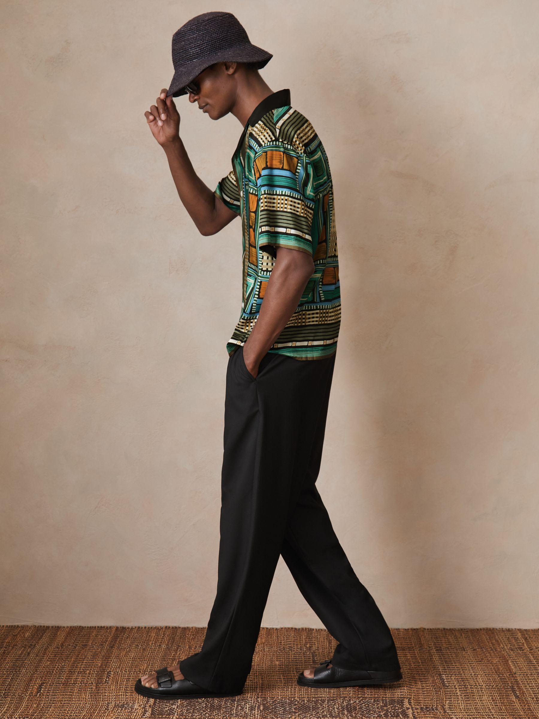 Reiss | Ché Printed Cuban-Collar Shirt in Green Multi Product Image