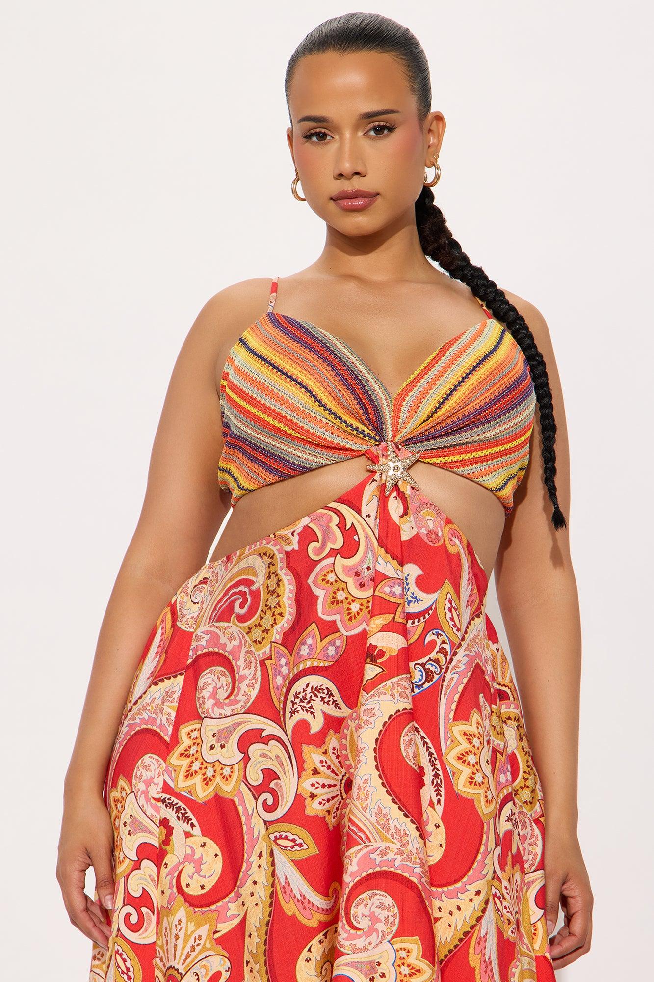 Valerie Cut Out Satin Maxi Dress - Tomato Red/combo Product Image