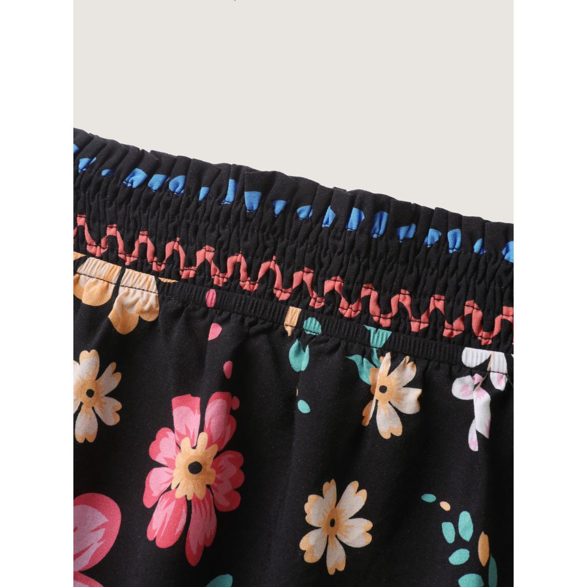 Plus Size Rayon Floral Shirred Off-Shoulder Midi Dress Black Women One-shoulder neck Short sleeve Curvy BloomChic 30/6X Product Image