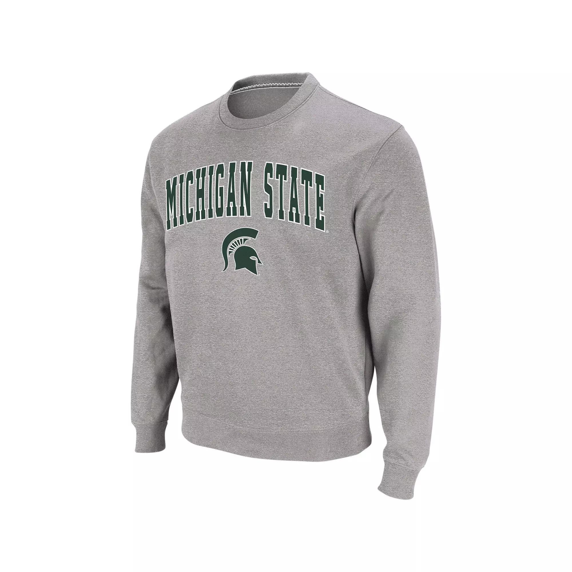 Men's Colosseum Heather Gray Michigan State Spartans Arch & Logo Crew Neck Sweatshirt,  Product Image