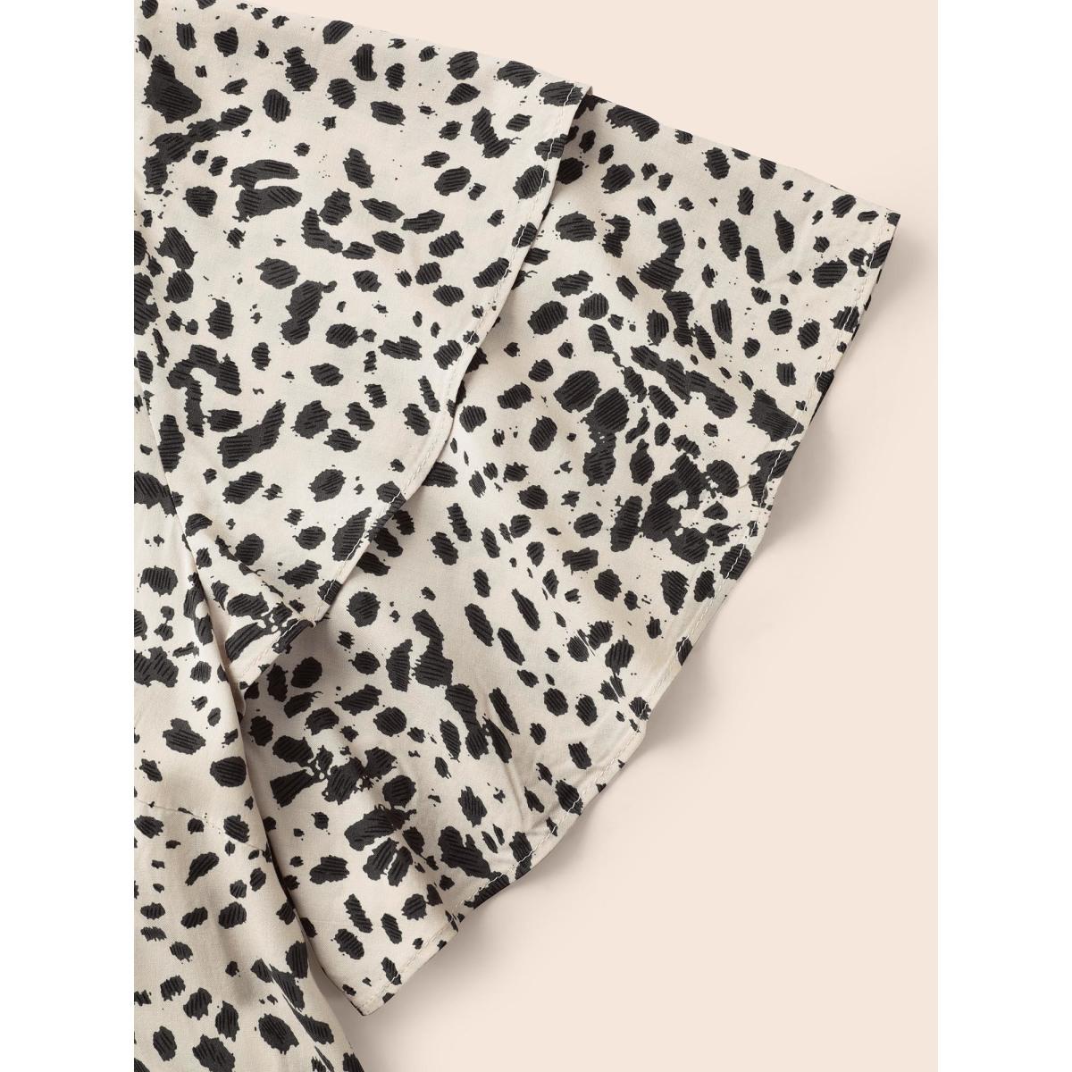 Plus Size Tan Leopard Crew Neck Ruffle Tiered Sleeve Blouse Women Elegant Short sleeve Round Neck Everyday Blouses BloomChic 14-16/1X Product Image
