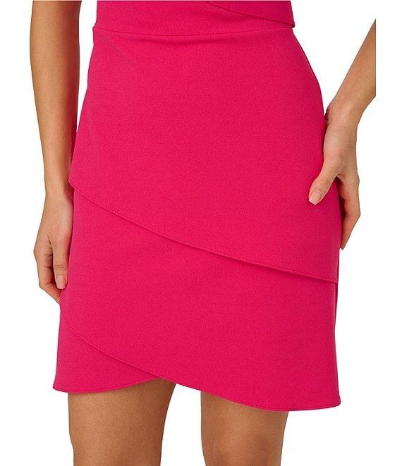 Adrianna by Adrianna Papell Crepe Asymmetrical Neck Sleeveless Tiered Skirt Sheath Mini Dress Product Image