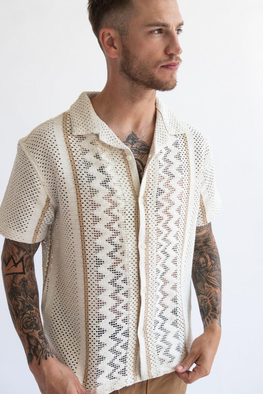 Stripe Cabana Crochet Button Up Shirt Product Image