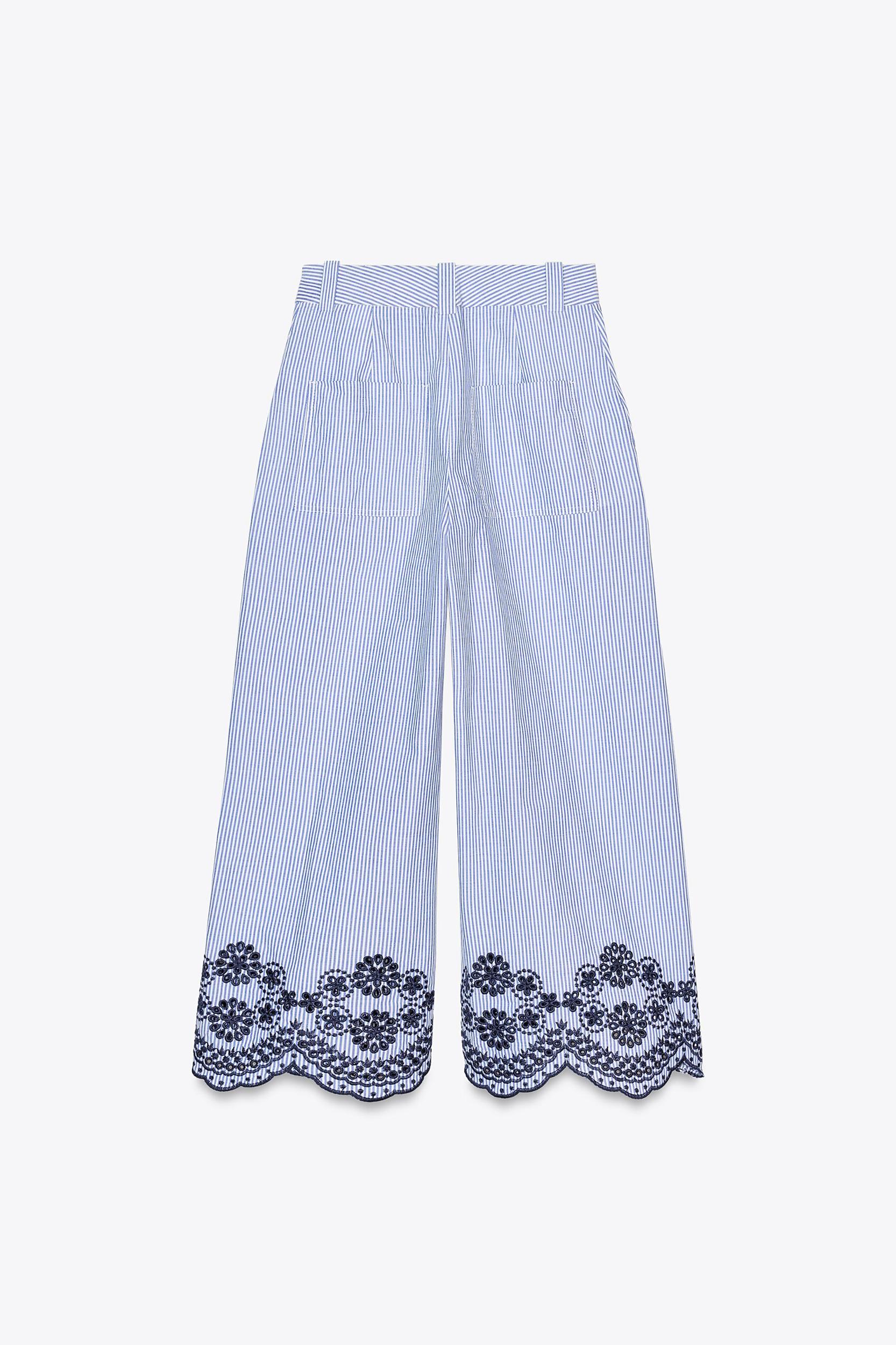 STRIPED CULOTTES WITH EMBROIDERY Product Image