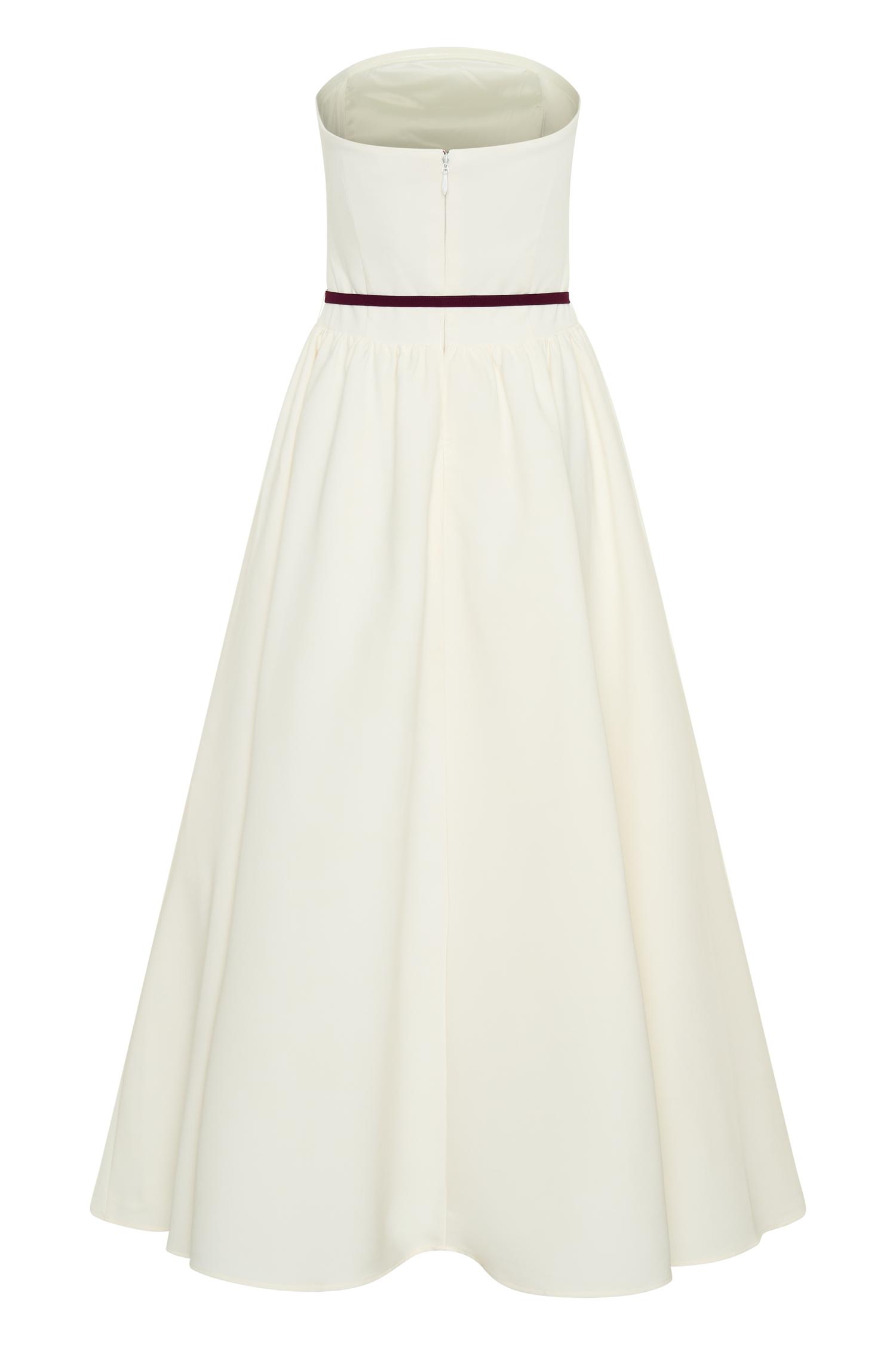 Penny Strapless Contrast Midi Dress - Ivory & Burgundy Product Image