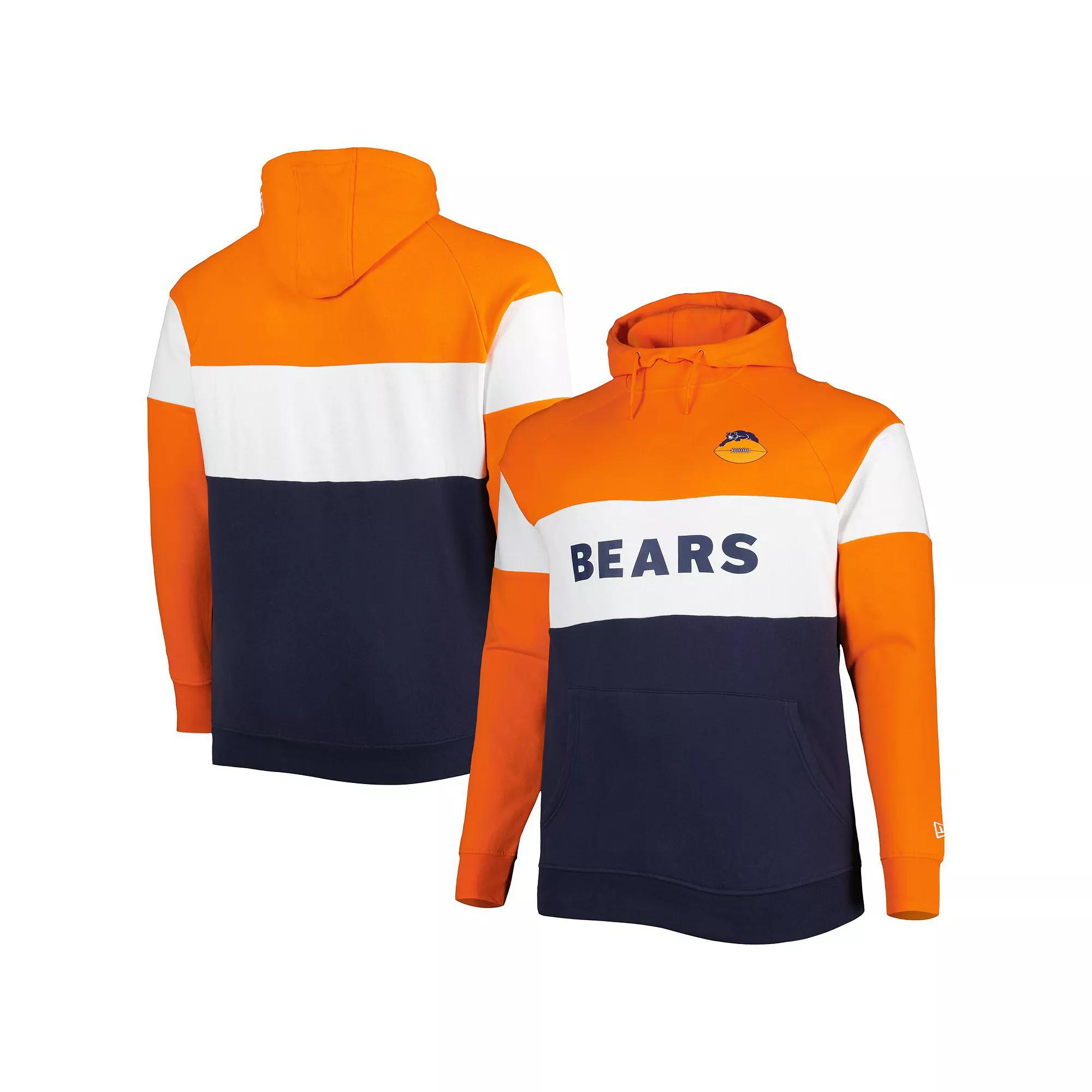 Men's New Era Navy Chicago Bears Big & Tall Throwback Colorblock Raglan Pullover Hoodie, Size: 3XLT, Blue Product Image