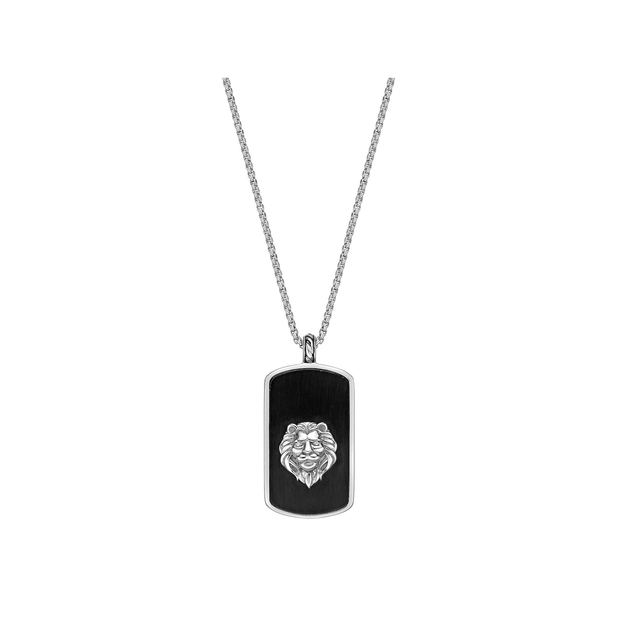 Men's LYNX Stainless Steel Cubic Zirconia Lion Dog Tag Pendant Necklace, Size: 24" Product Image