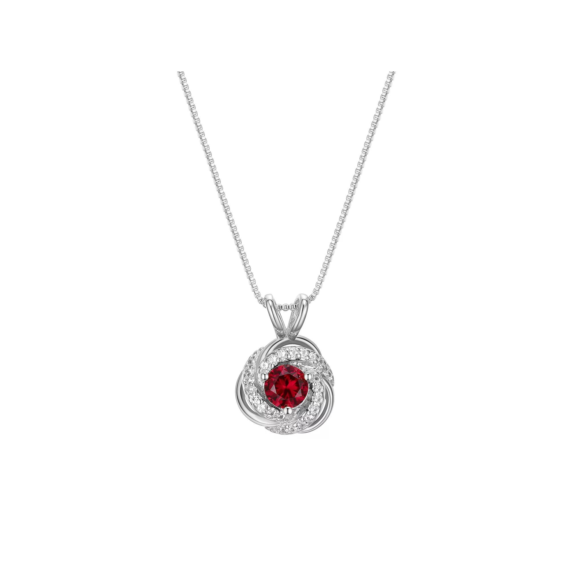 Tokens of Love Sterling Silver Lab-Created Ruby Birthstone Love Knot Pendant Necklace, Women's, Size: 18" Product Image