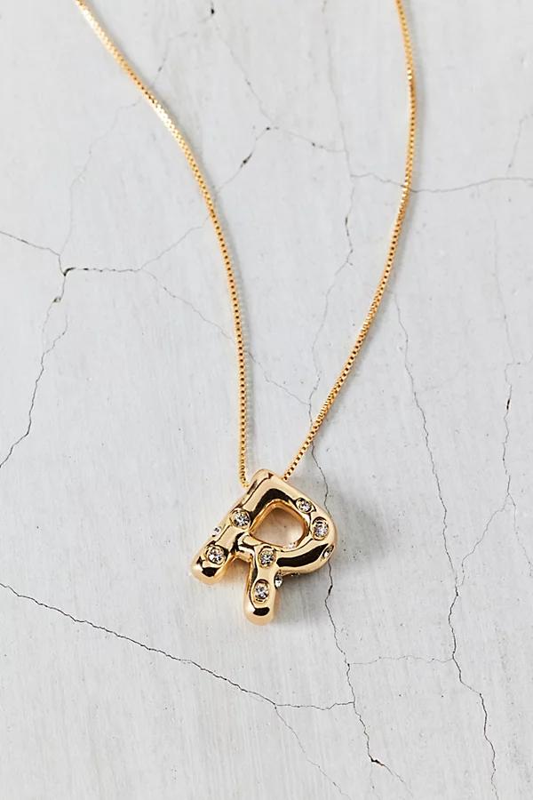 14k Gold Plated Rhinestone Bubble Initial Charm Necklace, Womens at Urban Outfitters Product Image