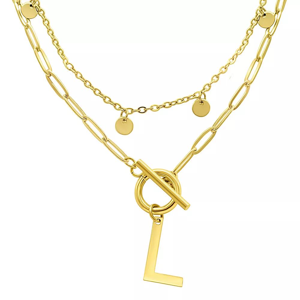 Adornia 14k Gold Plated Layered Initial Toggle Necklace, Women's, Size: 17-19" ADJ, B Product Image