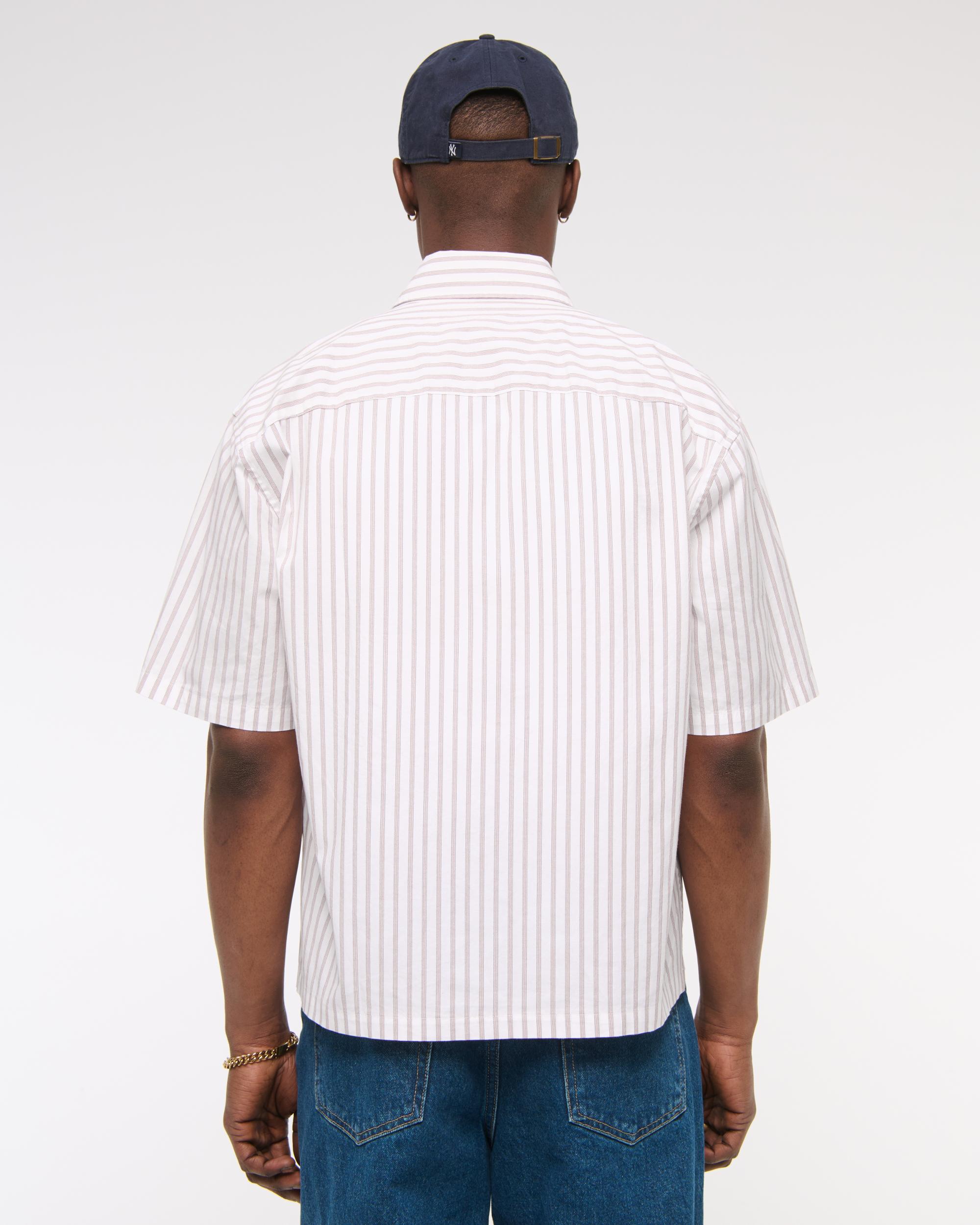 Short-Sleeve Cropped Poplin Button-Up Shirt Product Image