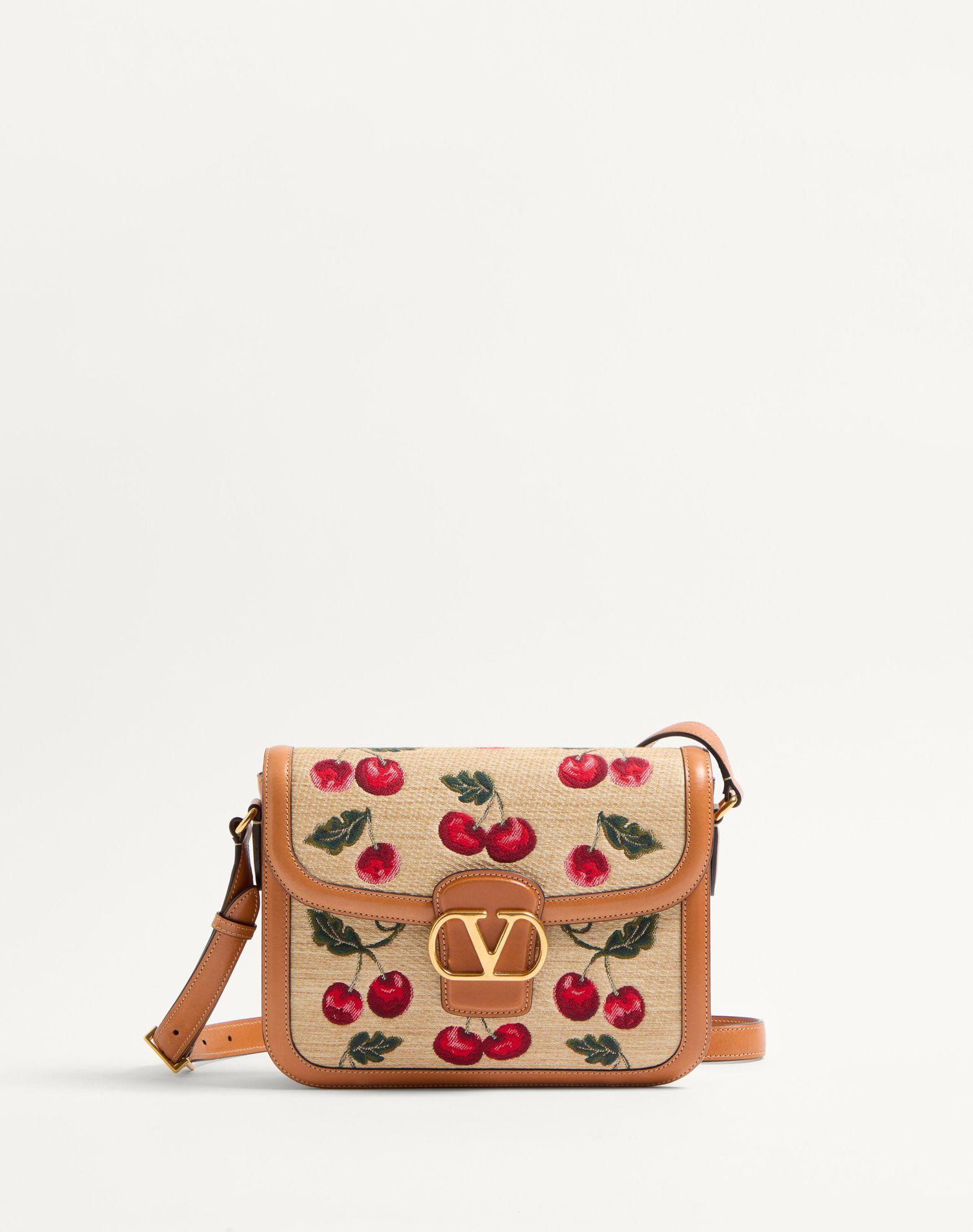 Valentino Garavani 9To5 Shoulder Bag In Jacquard Raffia With Cherryfic Motif Product Image