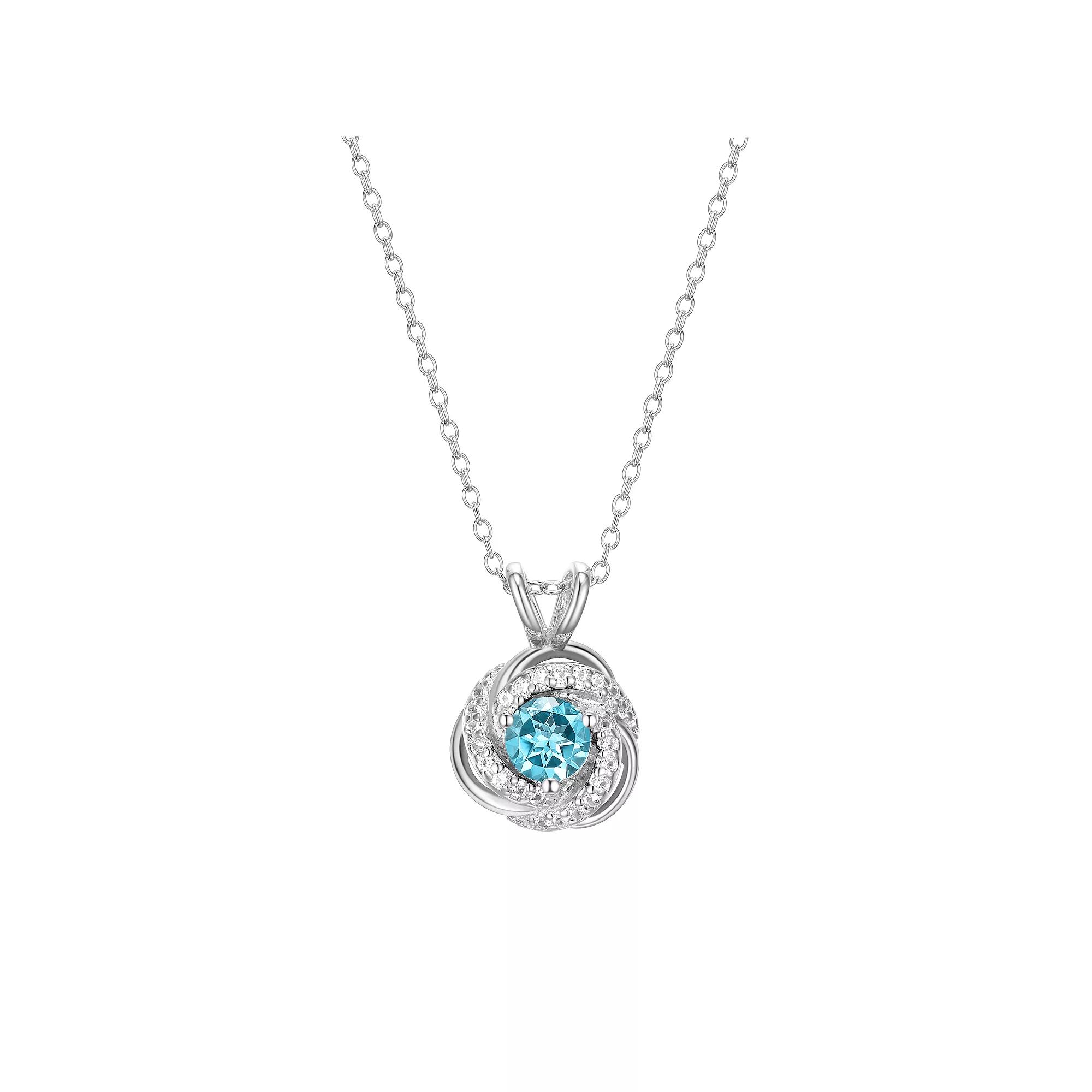 Tokens of Love Sterling Silver Lab-Created Aquamarine Birthstone Love Knot Pendant Necklace, Women's, Size: 18" Product Image
